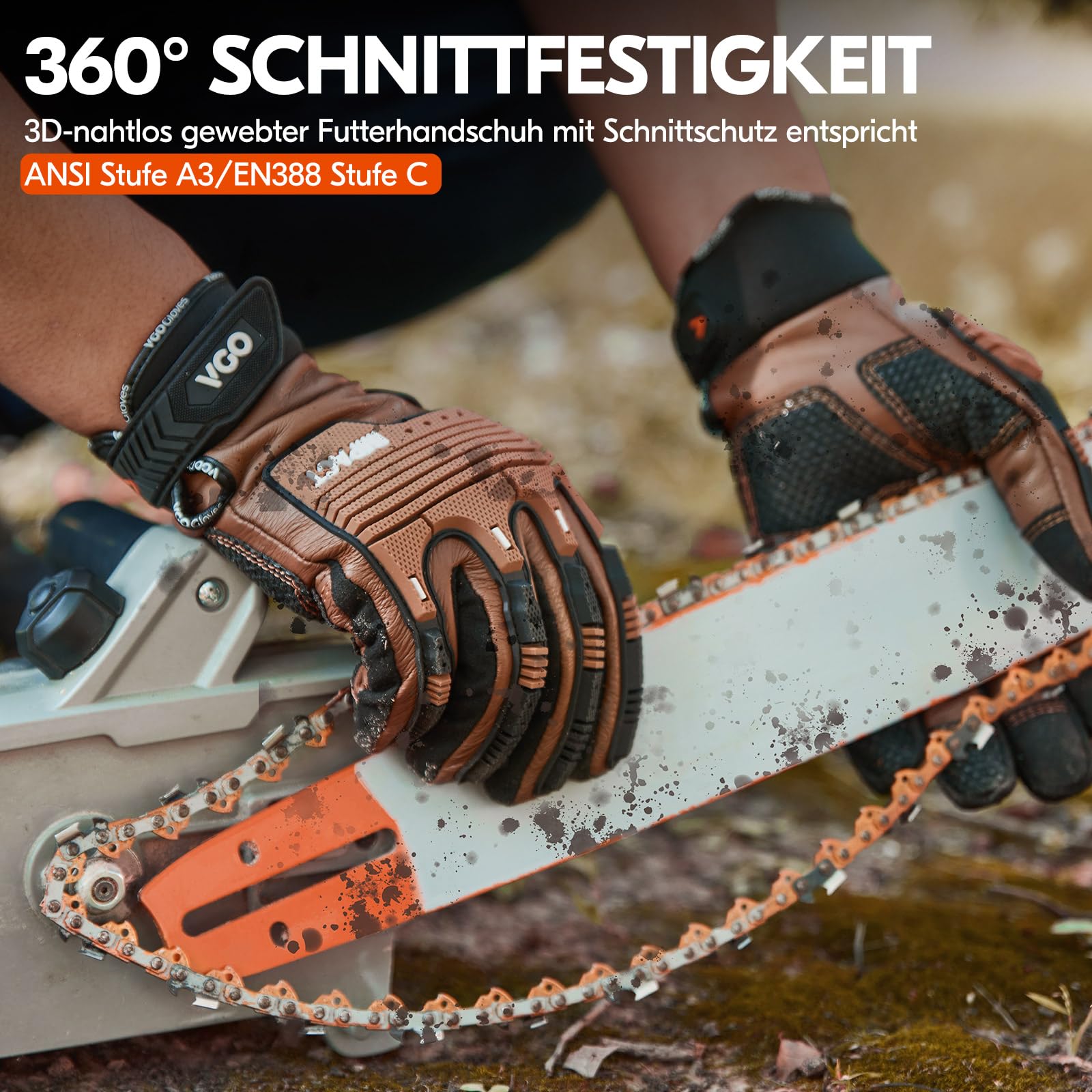 Vgo... 1 Paar Schnittfeste Handschuhe, Sicherheitsleder-Arbeitshandschuhe, Mechaniker-Handschuhe, HPPE Anti-Schnitt-Innenfutter, EN388 Level C, ANSI-Stufe A3(CA7722CT)