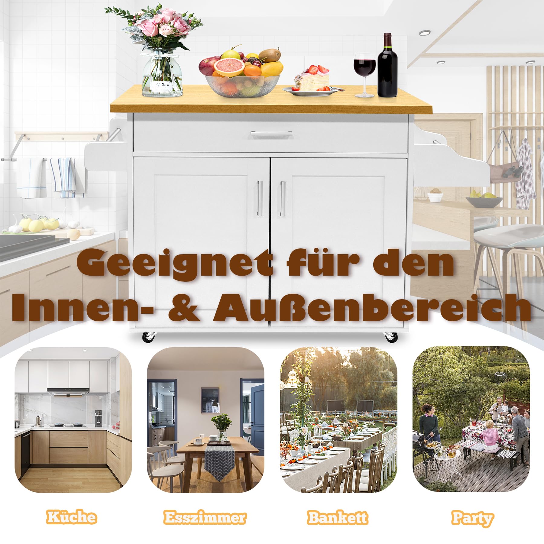 Froadp Carrello da Cucina Mobile Carrello Portavivande con Rotelle Isola da Cucina Freestanding con Cassetto Portasciugamani e Portaspezie Carrello Multifunzionale per Ristorante Caffè
