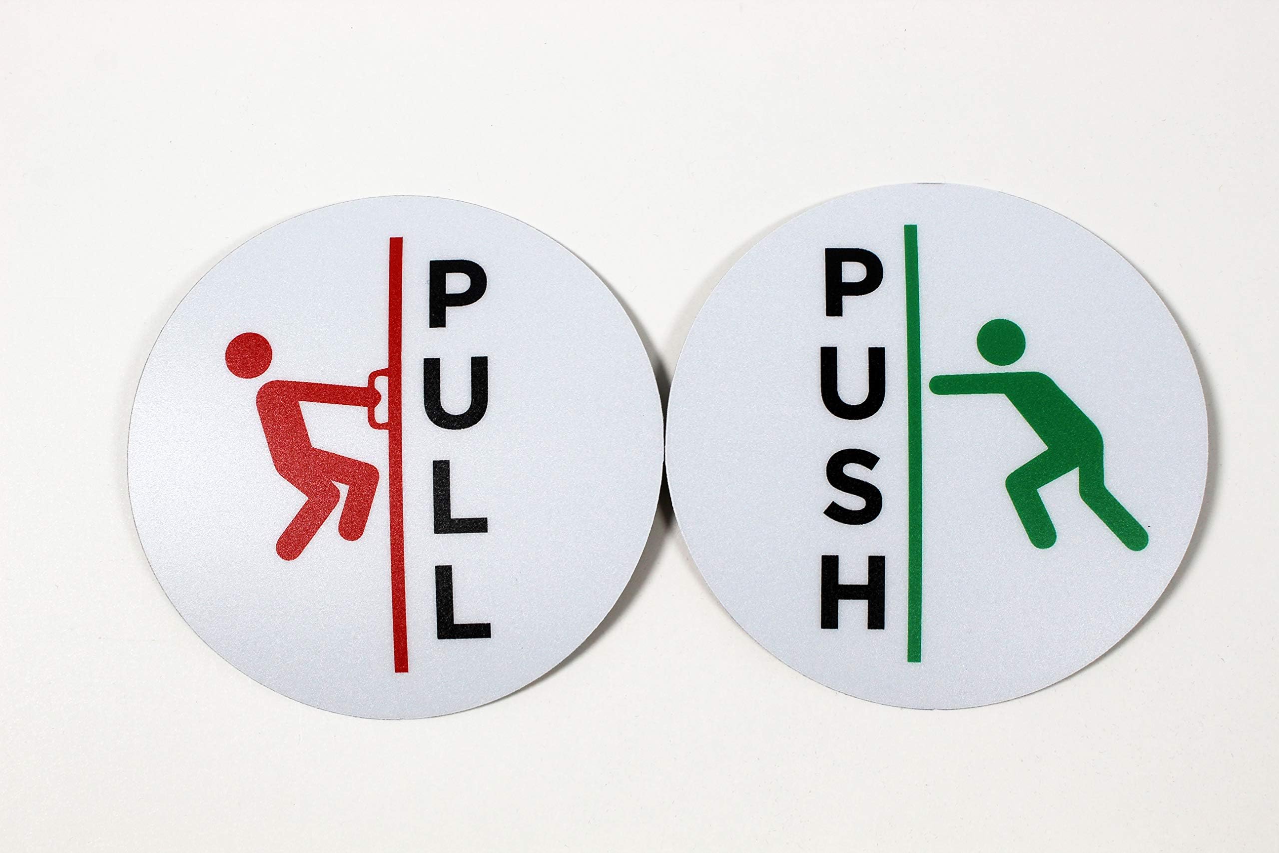 Set of 2 Push-Pull Door Stickers | Push Pull Signs for Glass and Smooth Surfaces | 4" Polycarbonate Sticker for Entrance & Exit | 1 Green Push & 1 Red Pull Sign | Ready to Apply