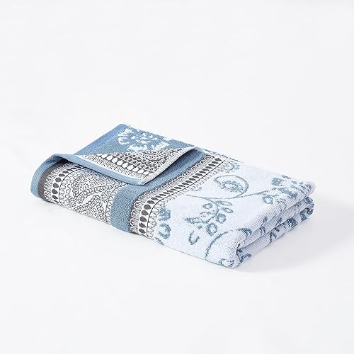 Miniatura 7 de Modern Threads Juego de 6 piezas, 2 toallas de baño, 2 toallas de mano, 2 toallas pequeñas, juego de toallas de hilo jacquard teñido/sólido, azul