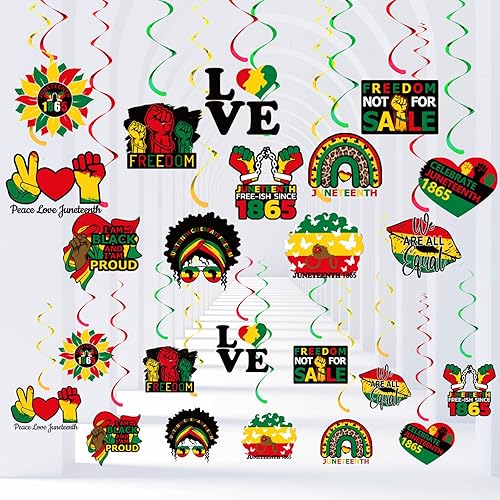 Sabary 48 piezas de decoraciones de Juneteenth 1865 remolinos colgantes para Día de la Libertad 1865 Recuerdo de fiesta de la historia negra Mes