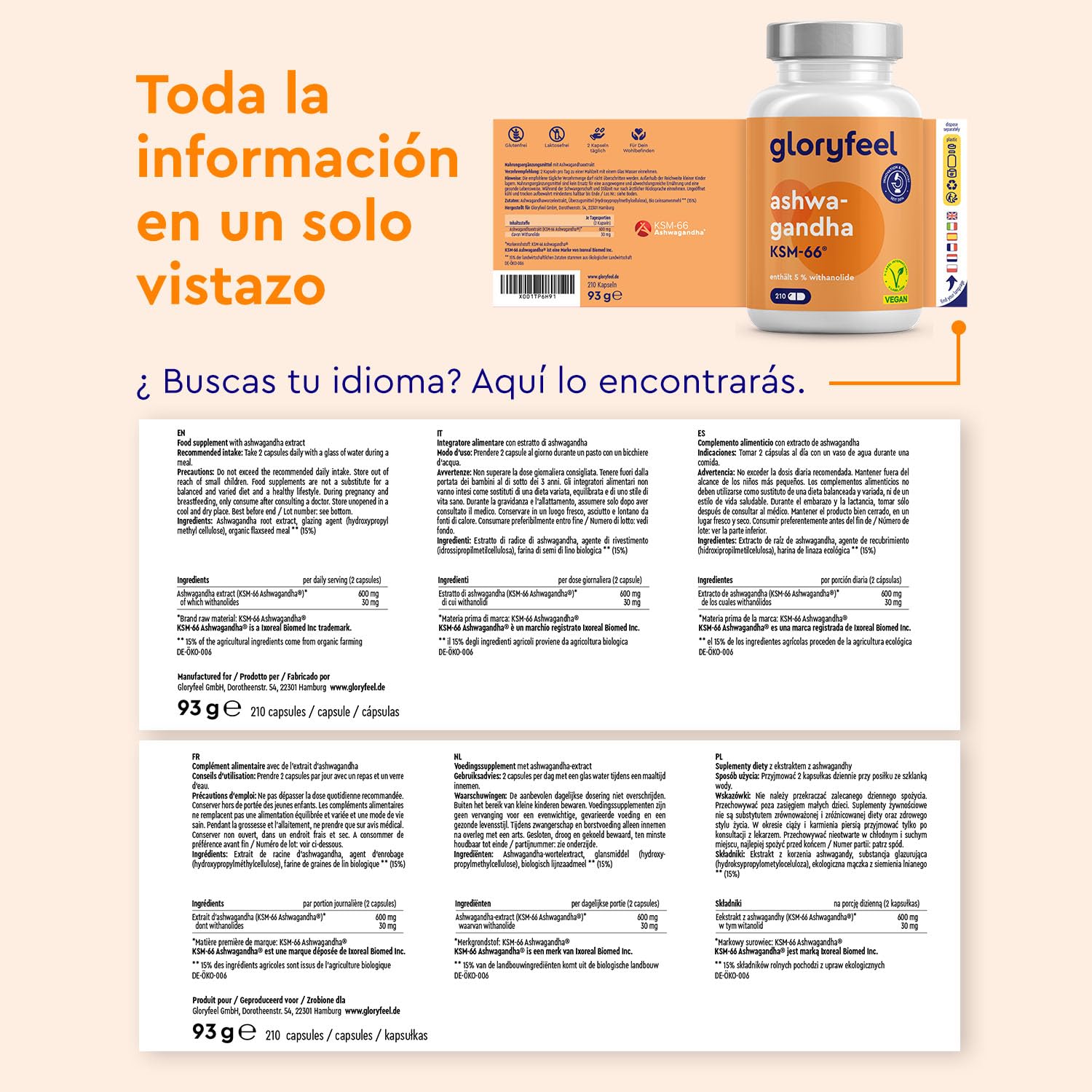 Ashwagandha KSM-66® 7.200mg de Ashwagandha, 600mg Extracto (12:1) - 210 Cápsulas - Baya del sueño de la India - Vegano, probado en laboratorio en Alemania, sin aditivos
