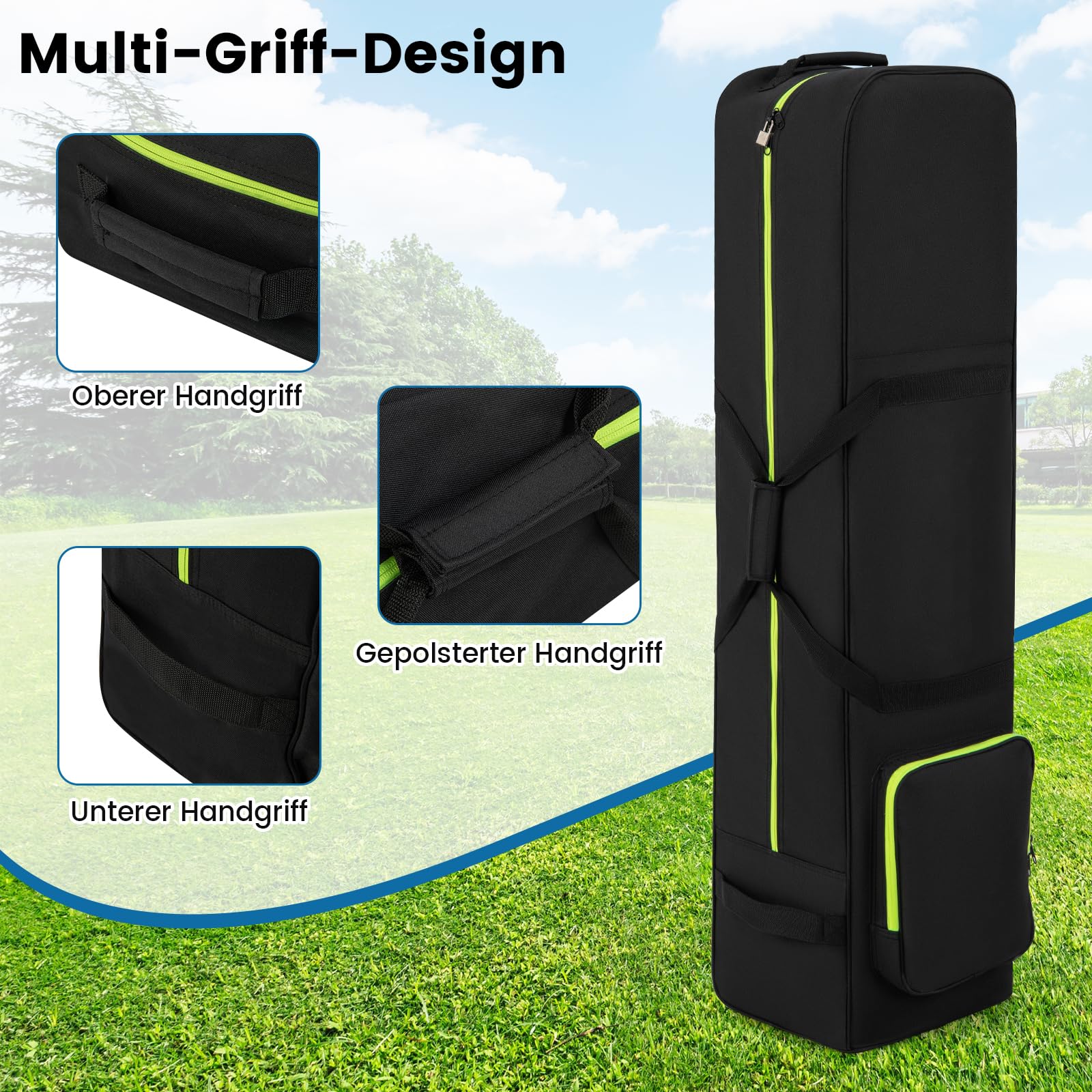 GYMAX Golf Reisetasche mit verstärkte Räder, tragbare Golftasche mit Aufbewahrungstasche & Griffe, Golfschlägertasche mit Reißverschluss für Fluggesellschaften