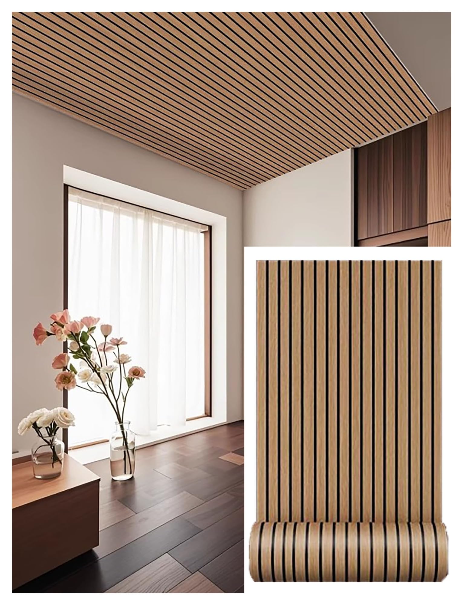 Paneles de pared autoadhesivos 3D, baldosas de PVC con veta de madera, despegables y adheribles for revestimiento de techos, paredes decorativas, cocinas y baños (1 rollo)