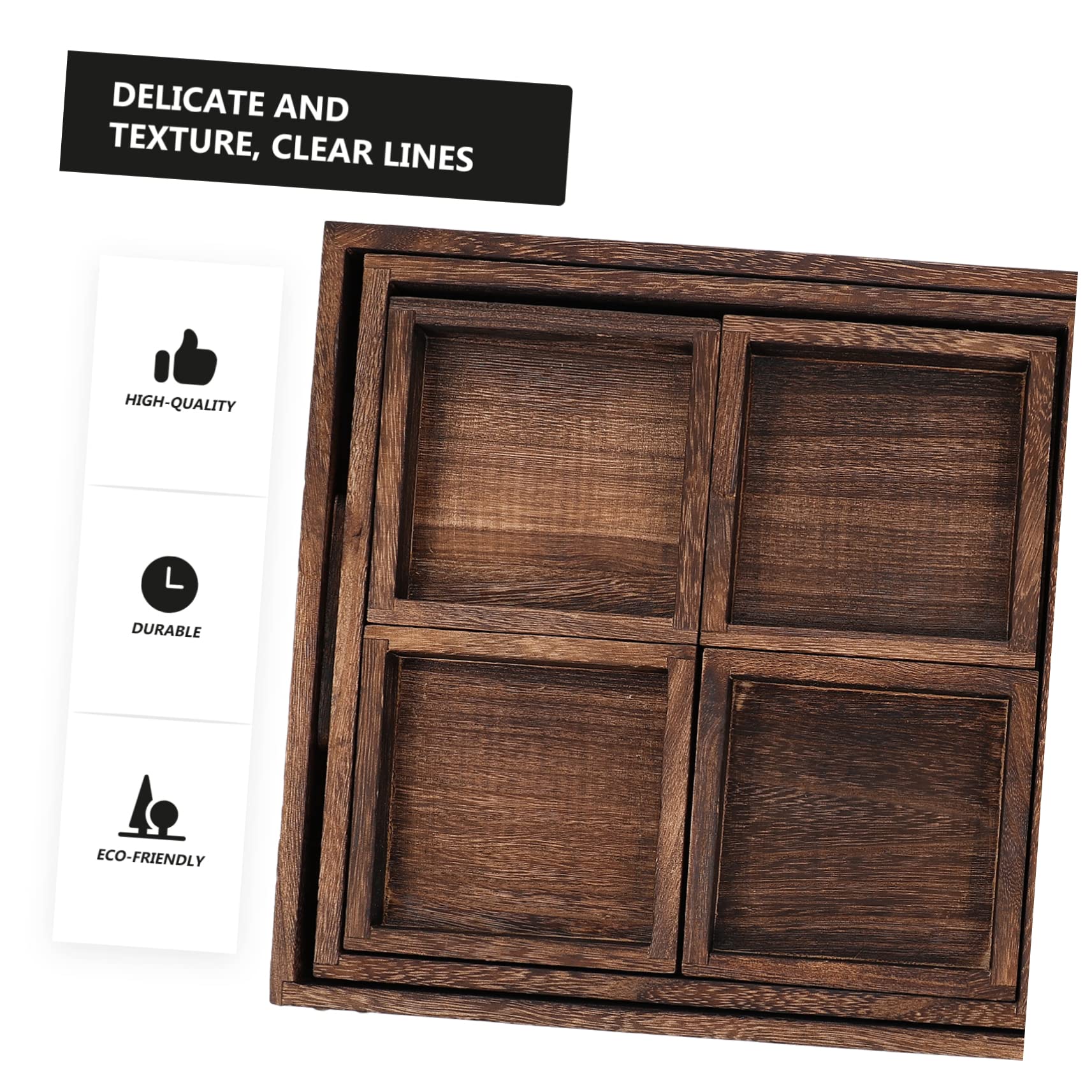 Cabilock Bandeja de Té de Madera Rectangular, Juego Compartimentos | Diseño Simple, Superficie Lisa E, Biodegradable, Formato de Inicio para Vajilla y Servicio