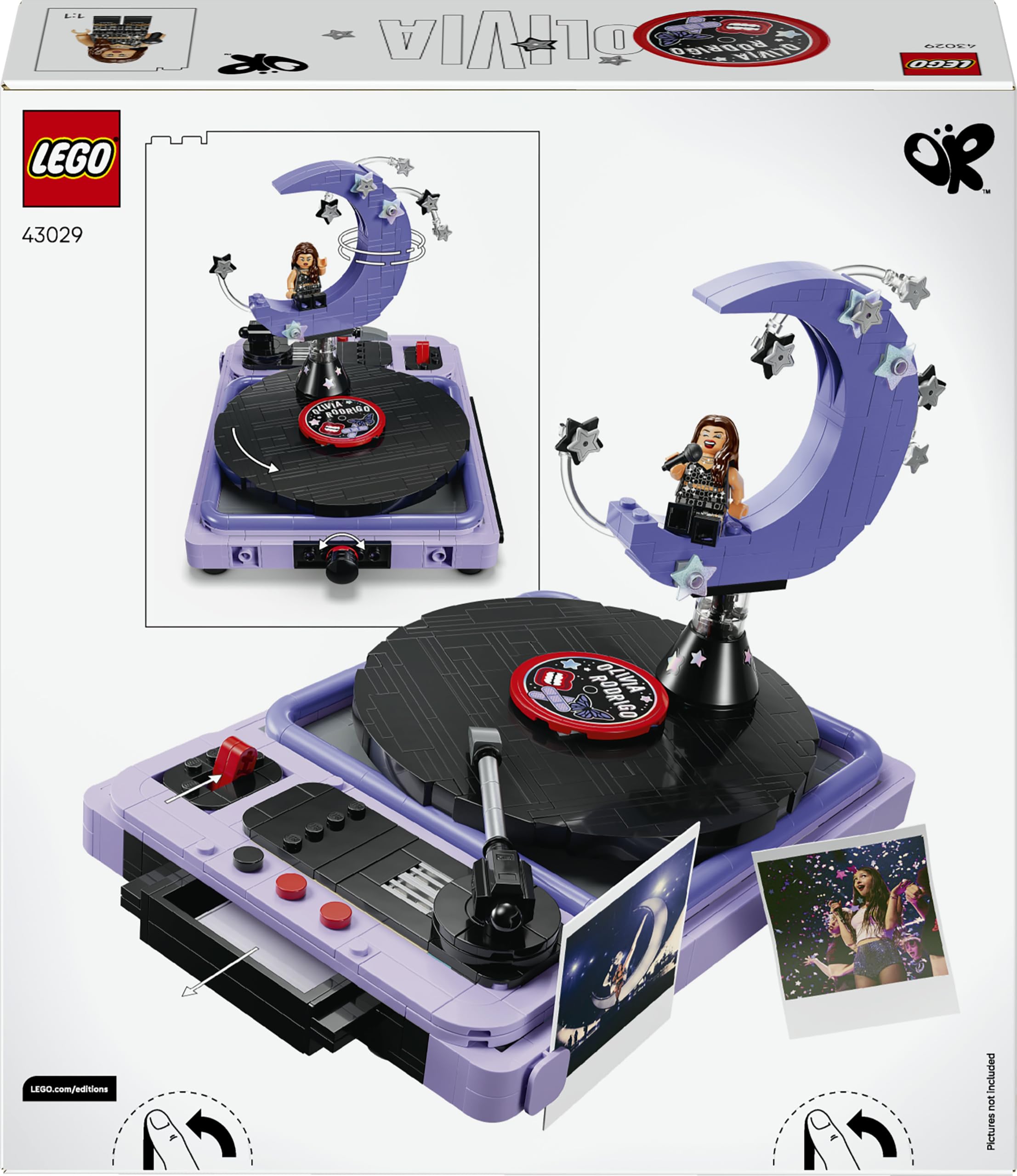 LEGO Editions La Mezzaluna del Concerto di Olivia Rodrigo - Kit di Modellismo con Giradischi, Vinile e Minifigure - Decorazione da Cameretta - Regalo per Ragazze, Ragazzi e Fan da 14 Anni in su 43029