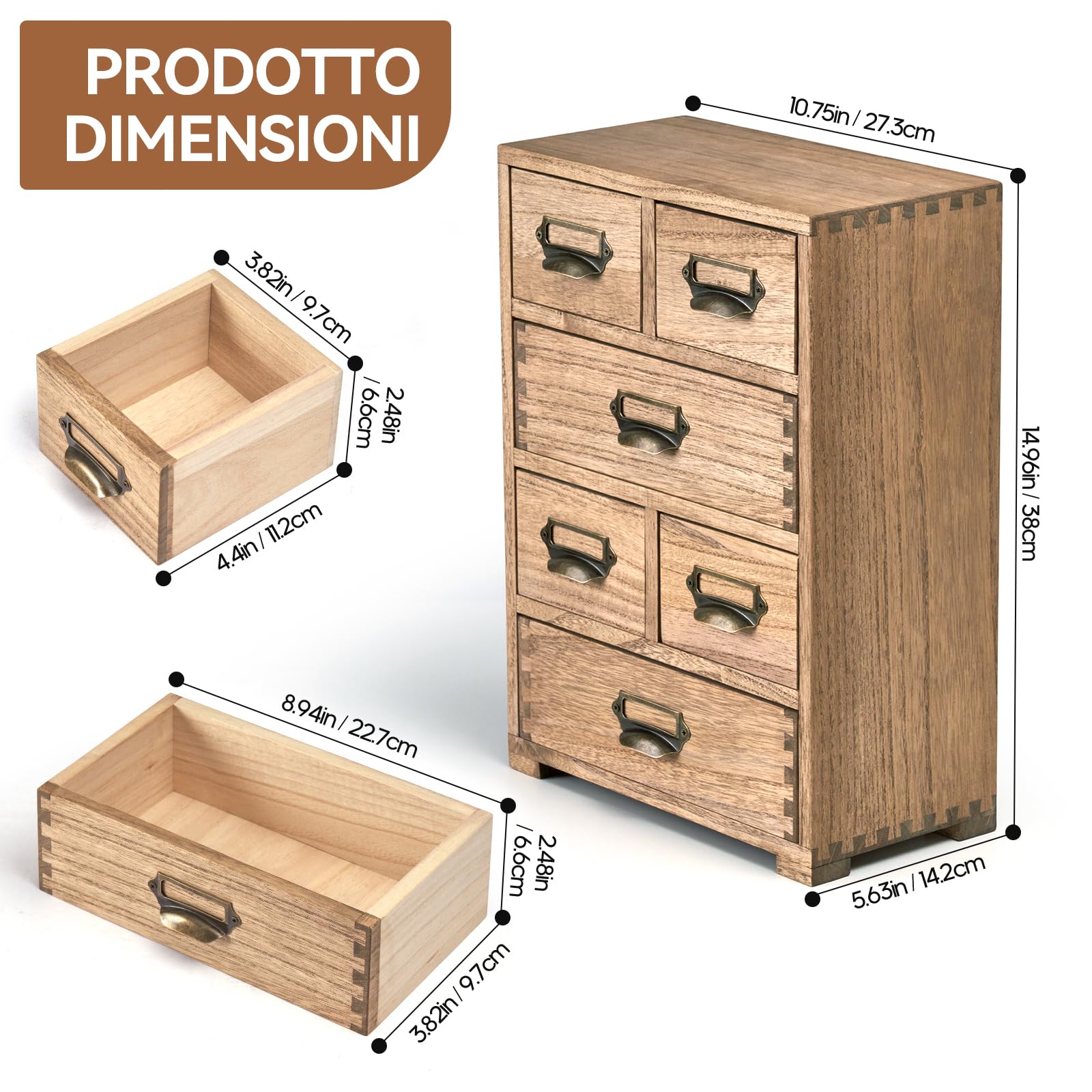 KIRIGEN Scatola di immagazzinaggio in legno massiccio Organizzatore per ufficio Organizzatore da scrivania, casa-ufficio Grande capacità giallo-marrone
