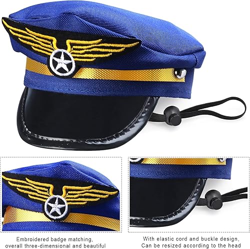 Miniatura 5 de Yewong Juego de accesorios para disfraz de capitán de mascota de 3 piezas, sombrero de piloto para perro y gato, corbata formal y collar, disfraz
