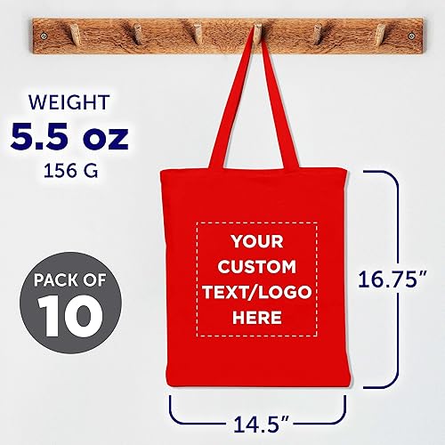 Miniatura 5 de DISCOUNT PROMOS Juego de 10 bolsas de lona de algodón personalizadas, reutilizables, ideales para ir de compras, comestibles, playa, picnic,