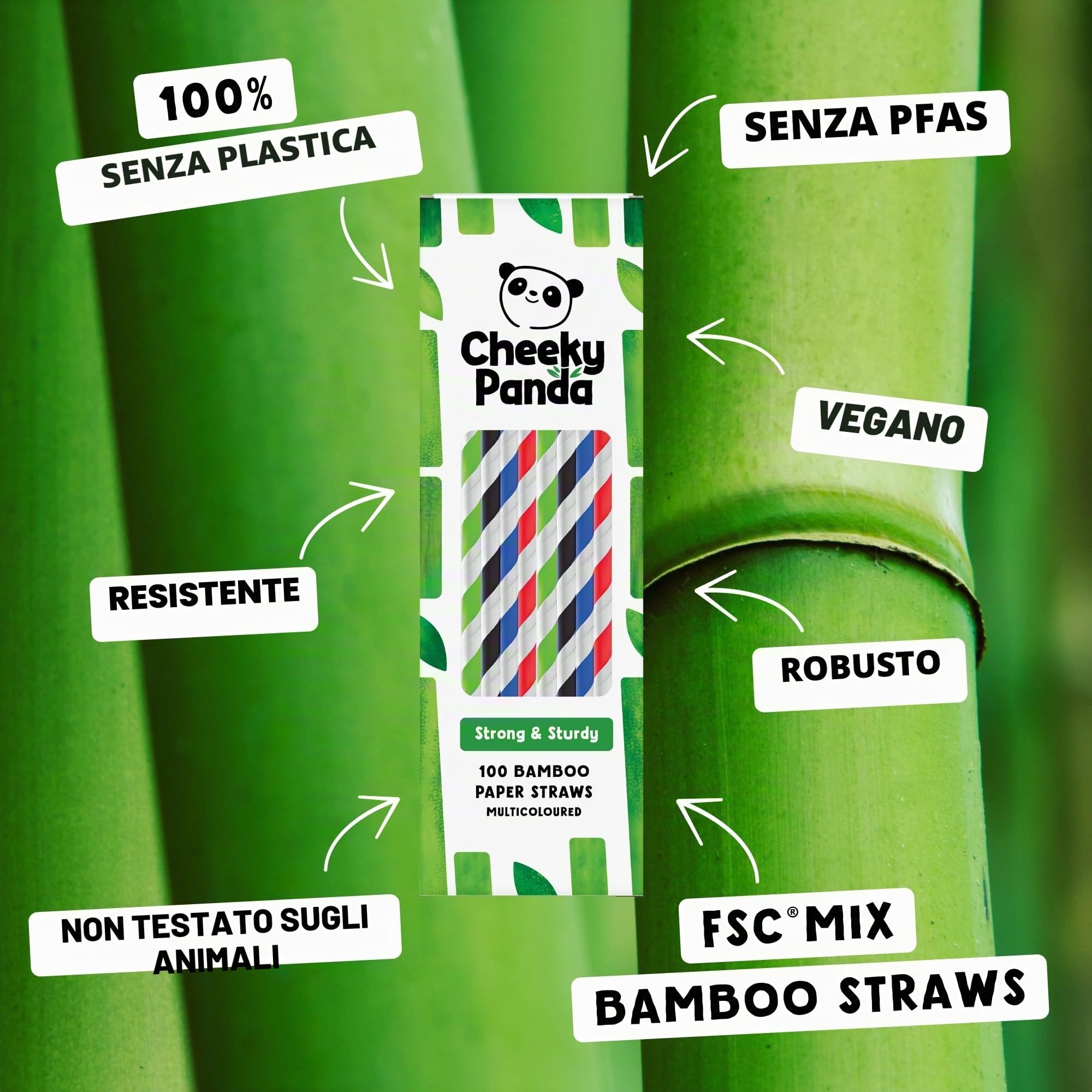 The Cheeky Panda Cannucce Multicolori in Bamboo | 100 Pezzi | 200mm