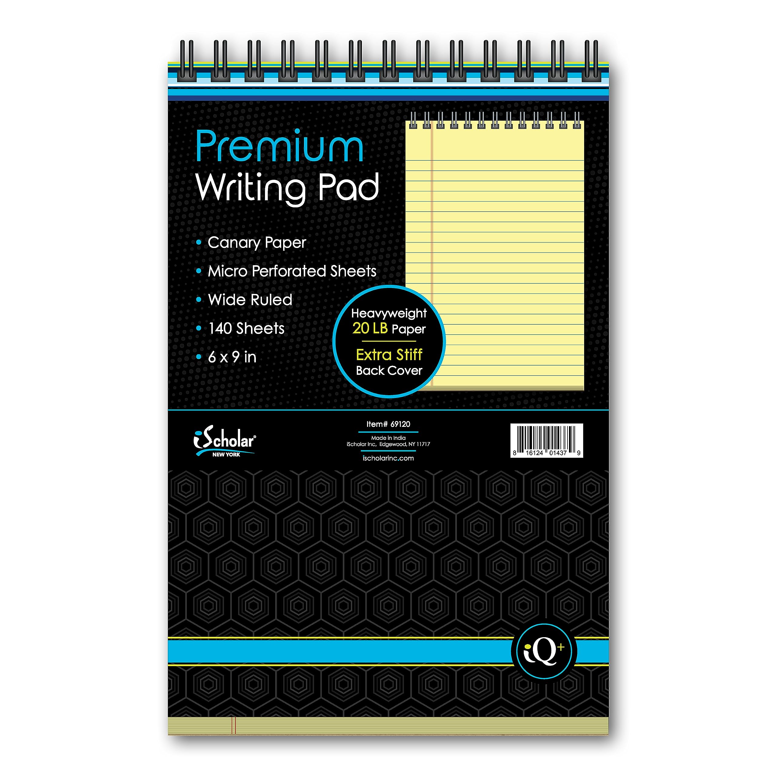 iScholar iQ+ Premium Writing Pad, Canary, 6" x 9", 140 Sheets, Double-Wire (69120)
