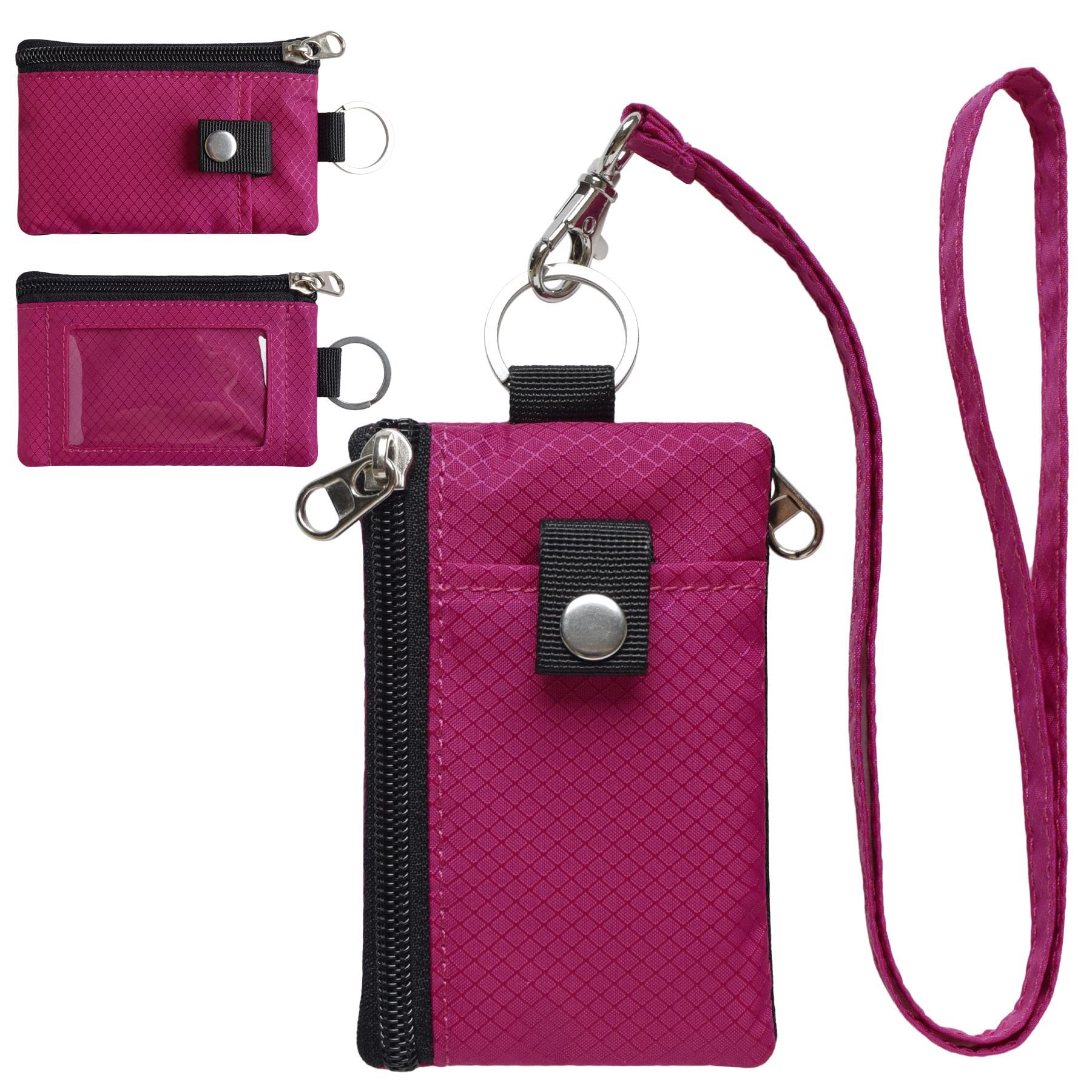 CHENSPRX Minimalist RFID Blocking Small Wallet with ID Window,WaterResistant Zip Id Case Wallet with Lanyard Keychain for Cards,Cash,Travel,Women,Men (RoguePink)