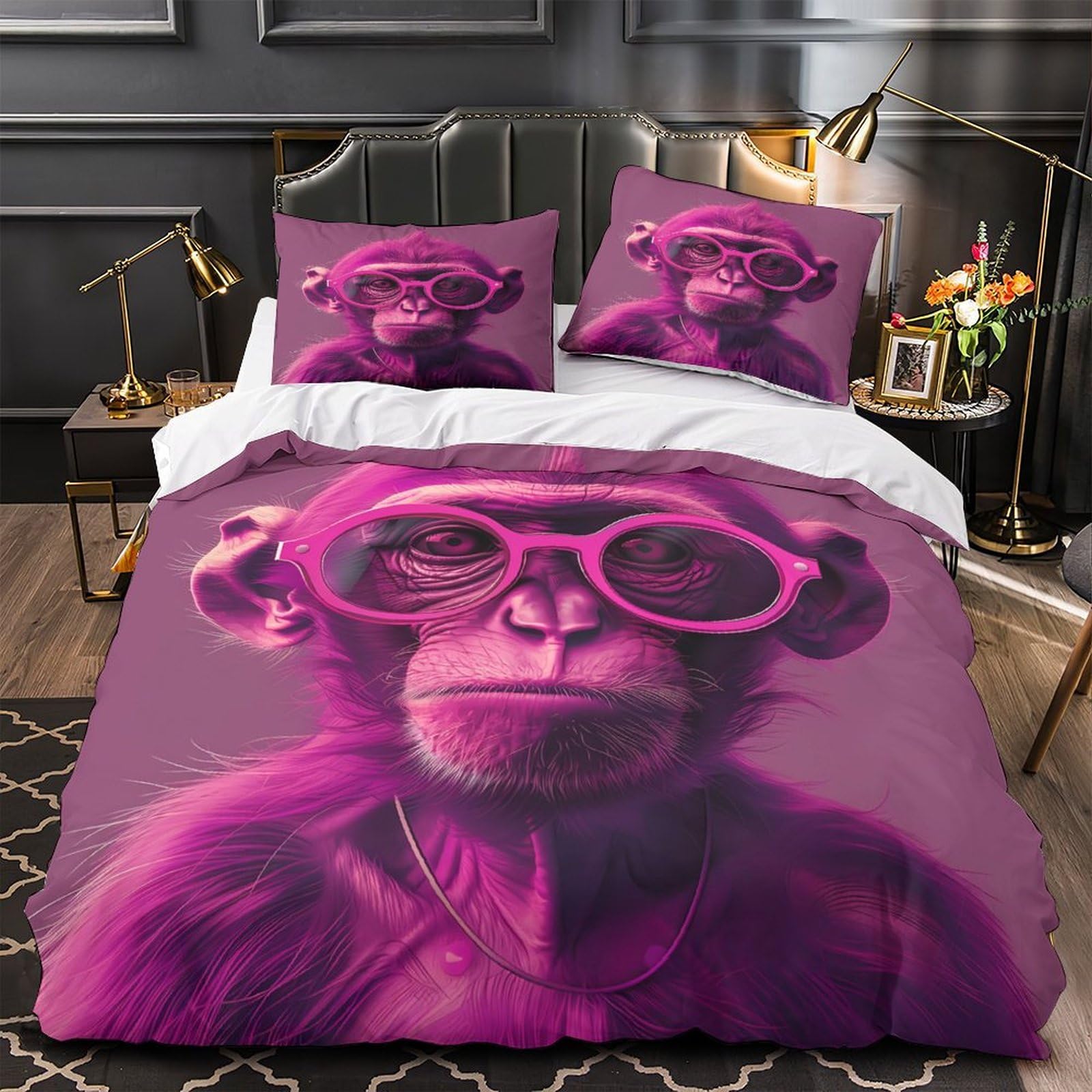 Housse de couette fermeture éclair king parure de lit 3D violette anti-plis