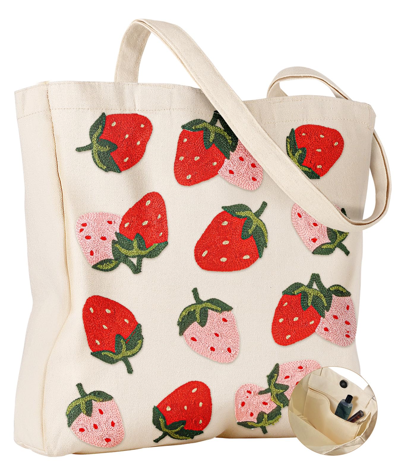 Miss Adola Embroidery Canvas Tote Bag with Pocket &amp; Buckle