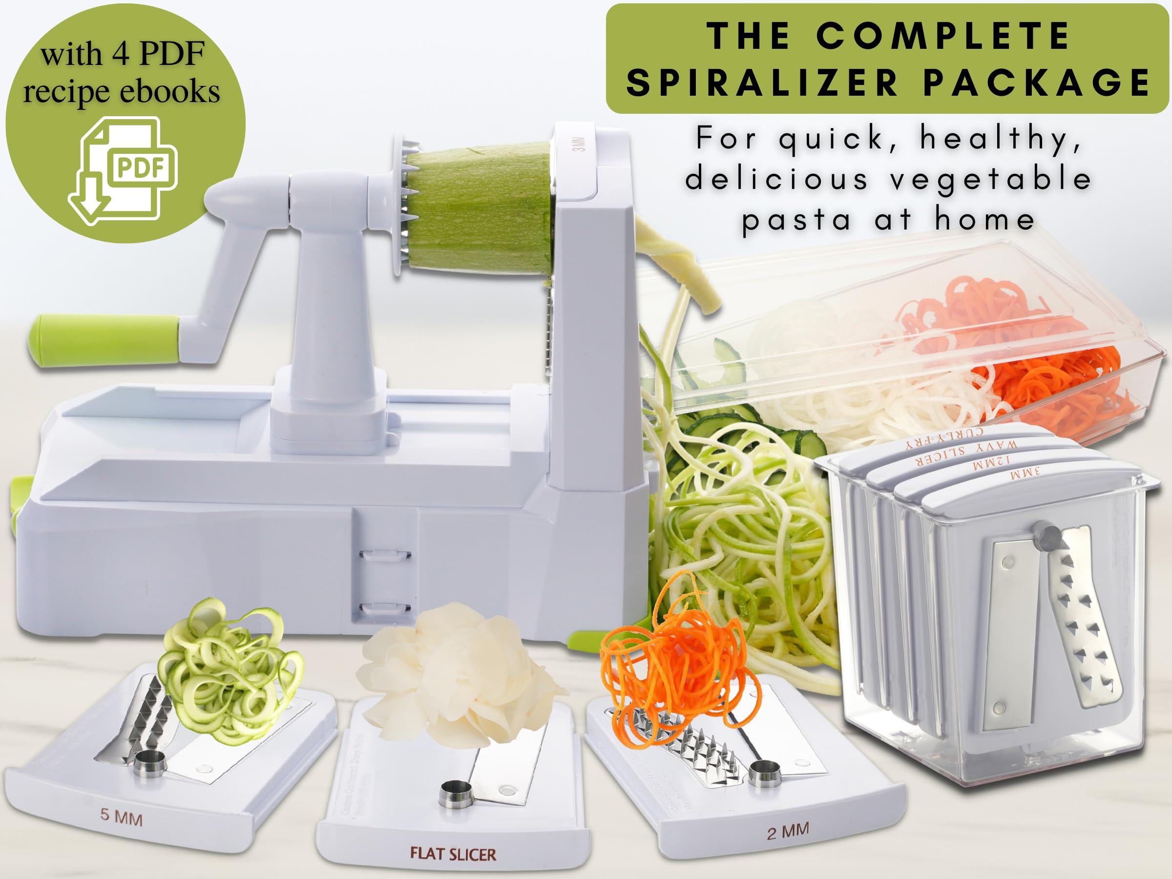 Brieftons Affetta Verdure a Spirale 5 Lame (BR-5B-02), Tagliaverdure Robusto per Spaghetti di Zucchine, Diete Low-Carb, Paleo, Senza Glutine, con Affettatrice Extra e 4 Ebook Ricette