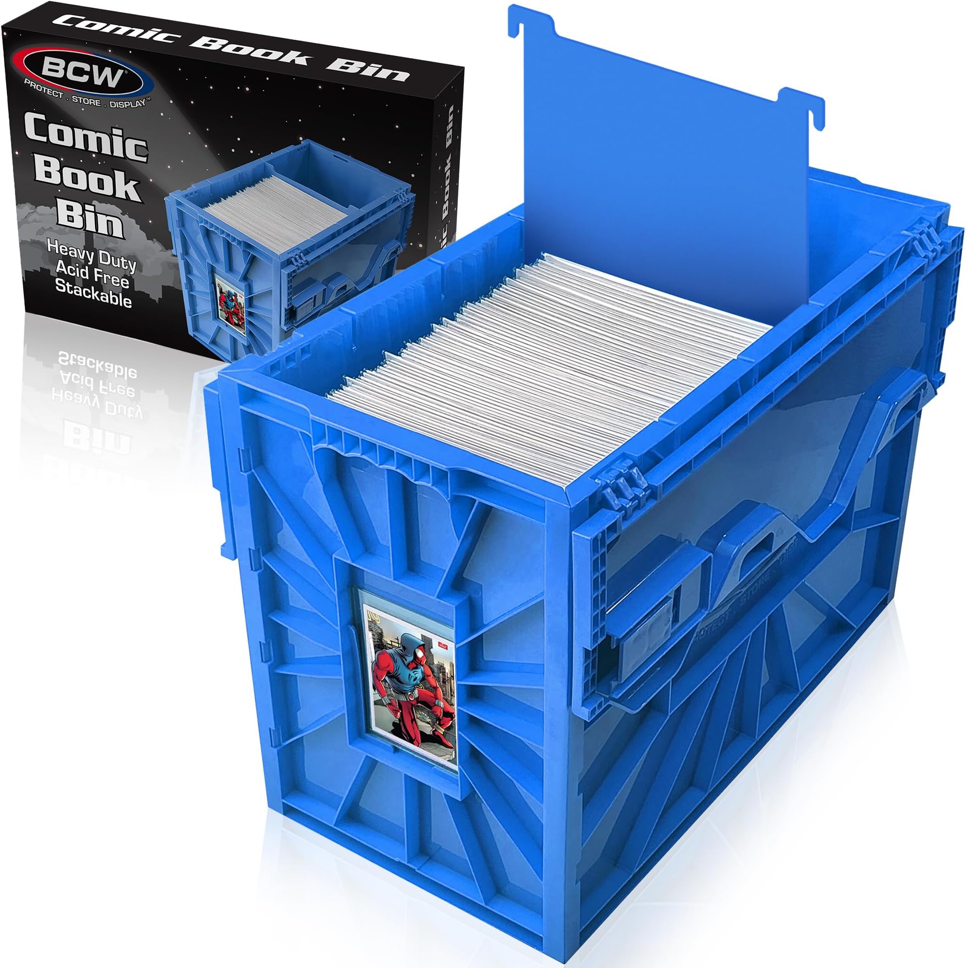 BCW Short Comic Book Bin | Holds 150 Comics | Stackable Plastic Storage | Acid-Free Organizer | Blue, Single