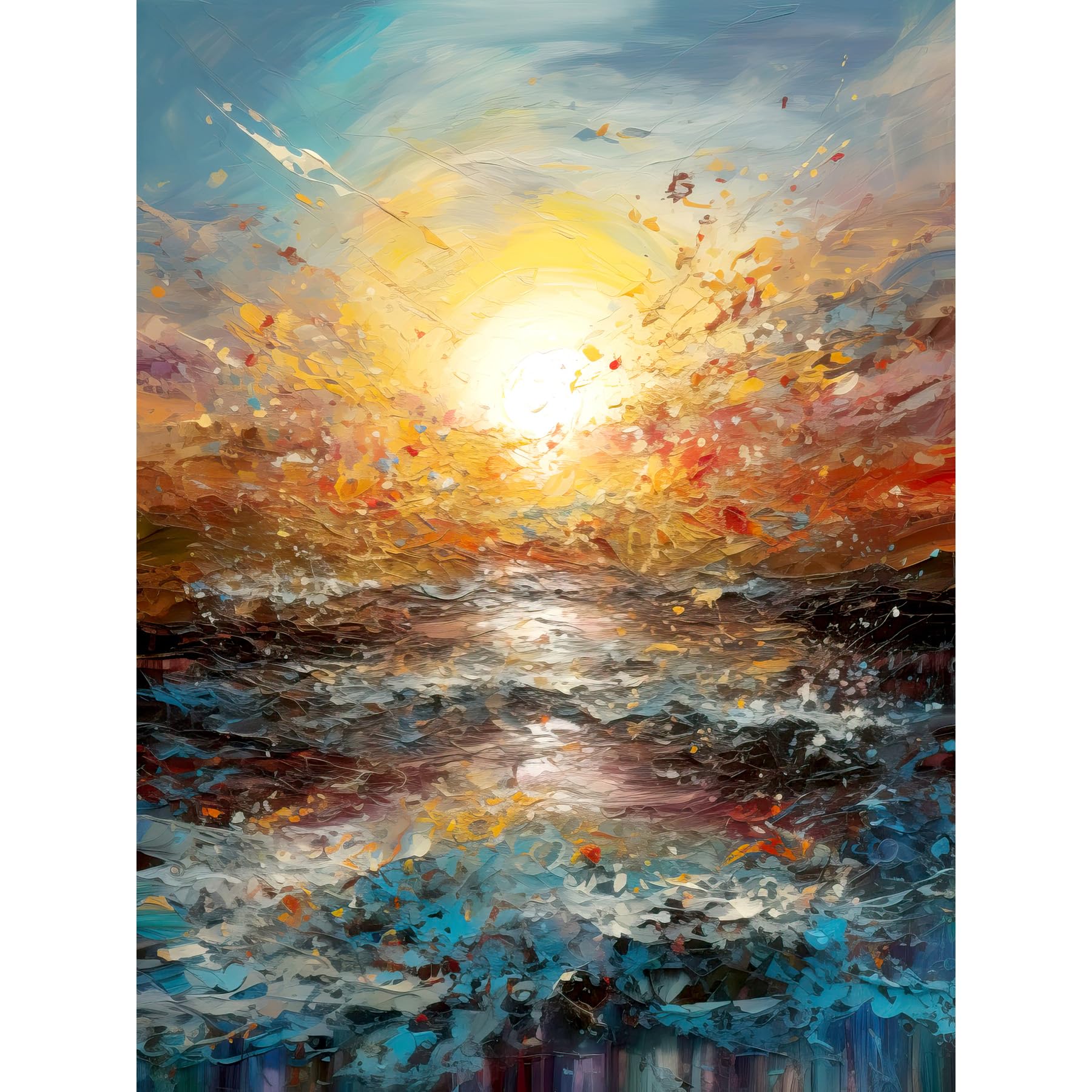 Artery8 Sunrise at Sea Abstract Seascape Splatter Art Large Wall Art Poster Print Thick Paper 18X24 Inch