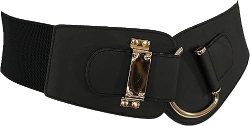 Miniatura 7 de TFJ - Cinturón ancho de moda para mujer con cintura alta hebilla de gancho de metal dorado talla XS S M L Xl