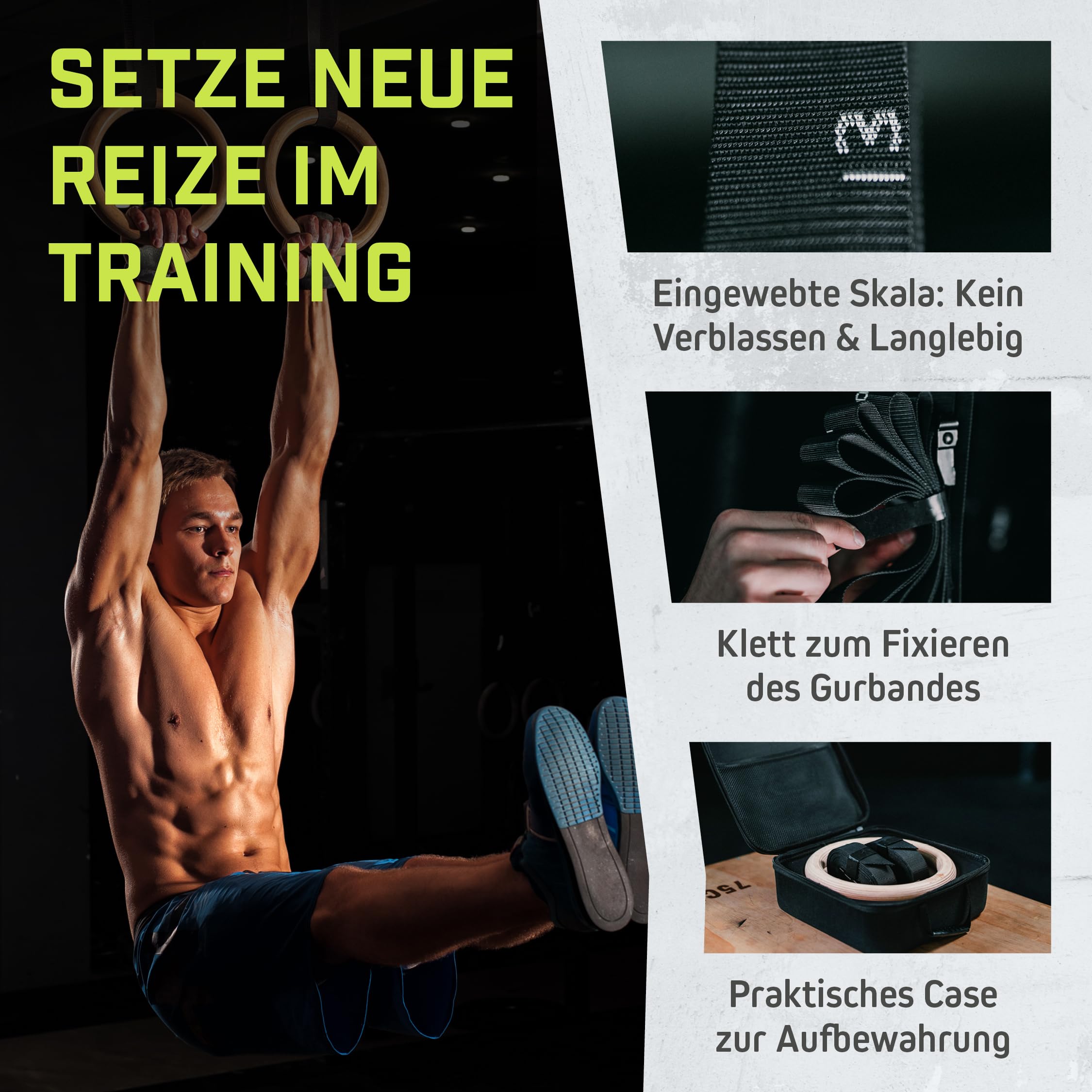 Wild Instincts Premium Turnringe Holz 32mm mit WebApp - Trainingsringe mit 5m Gurtbändern inkl. Case - Gymnastikringe zum Turnen - Calisthenics Ringe - Gymnastic Rings