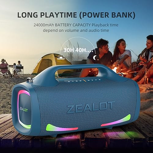 Miniatura 9 de ZEALOT Altavoz Bluetooth, pico de 110 W (100 W) altavoces de sonido inalámbricos, doble emparejamiento, XBass, Bluetooth 5.3, banco de energía de
