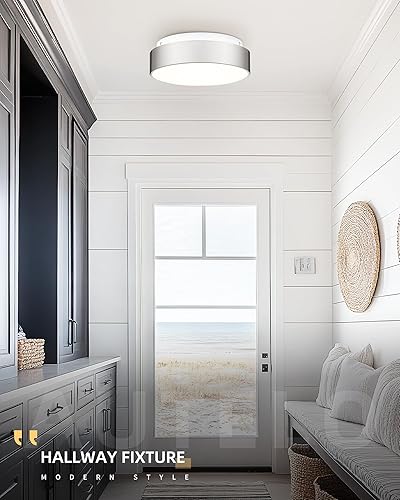 Miniatura 7 de AUTELO Lámpara de techo empotrada de 12 pulgadas, pantalla de vidrio esmerilado, 2 luces cerca del techo en acabado de níquel cepillado, para sala