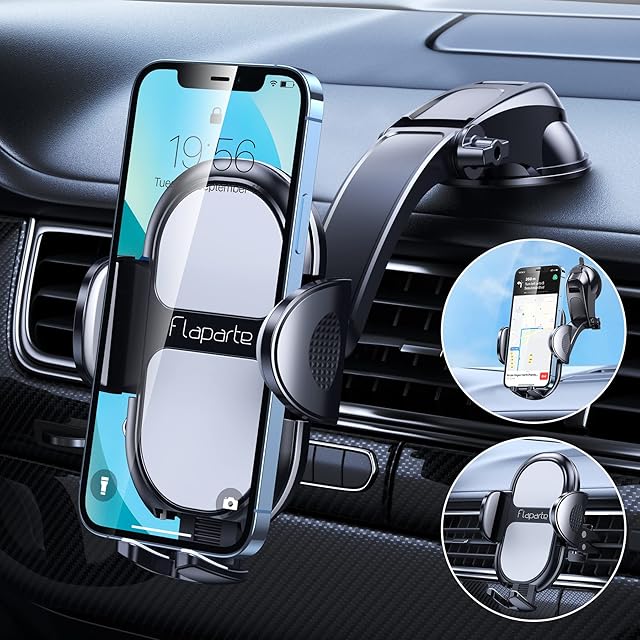 Flaparte Phone Holder for Cars, Upgraded Strongest Suction Car Phone Holder for Dashboard/Windscreen/Air Vent, 360° Rotation Car Phone Mount Compatible with iPhone 13/12/11 Samsung S22/21 etc