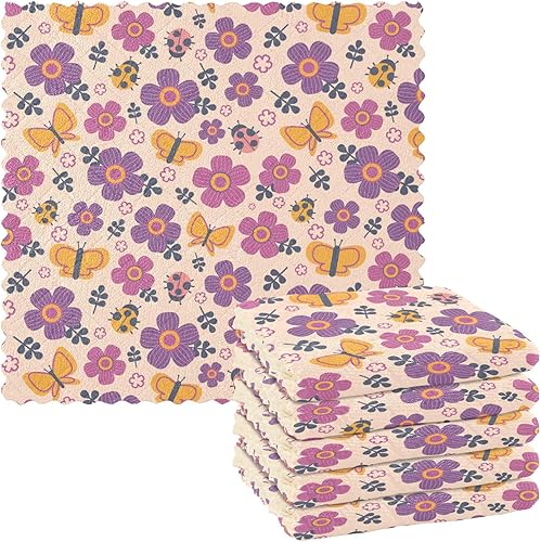 linqin Flowers Butterflies 6 Pack Absorbent Towels for Drying Dishes Print Cotton Kitchen Tea Towels Reusable for Restaurant Oven