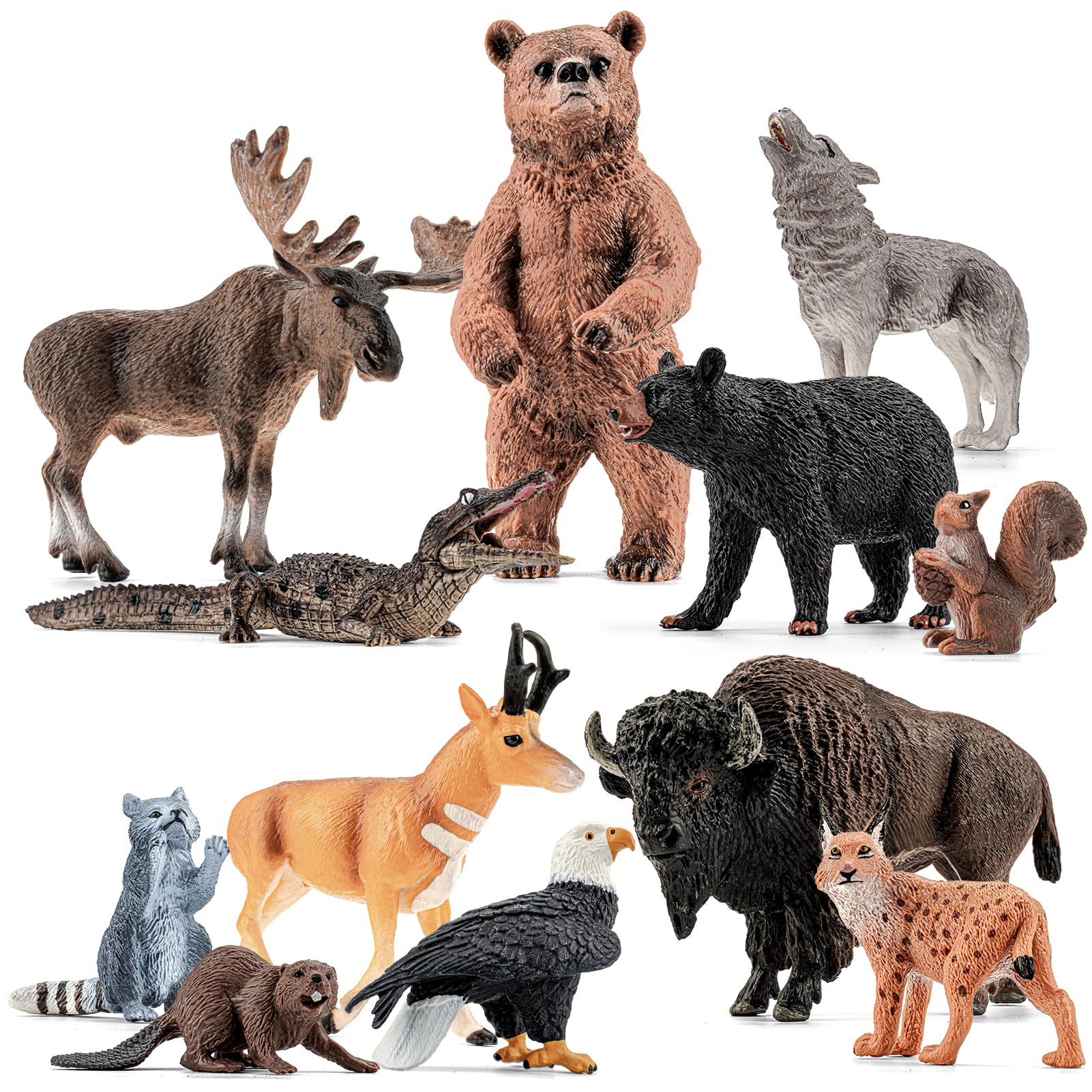 Photo 1 of THINKBAY 12PCS Solid Large North American Animal Figurines Toys for Kids