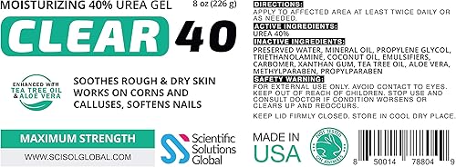 Miniatura 6 de Clear 40, 40% gel de urea, 8 onzas con aceite de árbol de té y coco, extracto de aloe vera, funciona en callos y callos, hidrata y suaviza talones