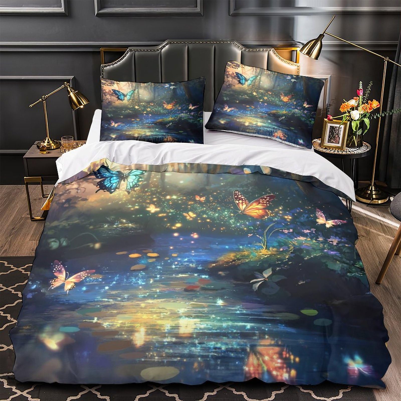 Parure de lit effet 3D forêt magique pour chambre de couple et amoureux cocooning