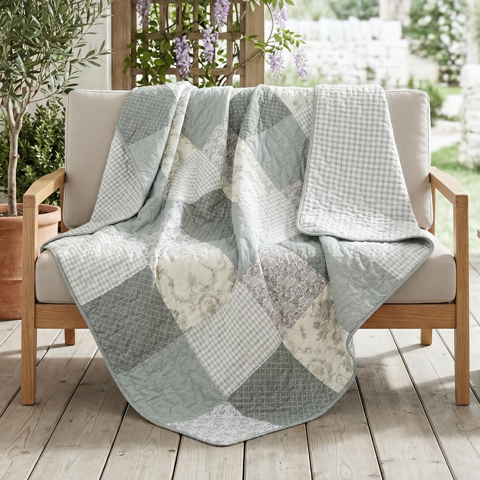 Soul & Lane Memory Lane 100% Cotton Real Patchwork Quilted Throw (127cm x 152cm) | Home Chic Multicolor Decorative Lap Throw Quilt for Bed Couch Sofa