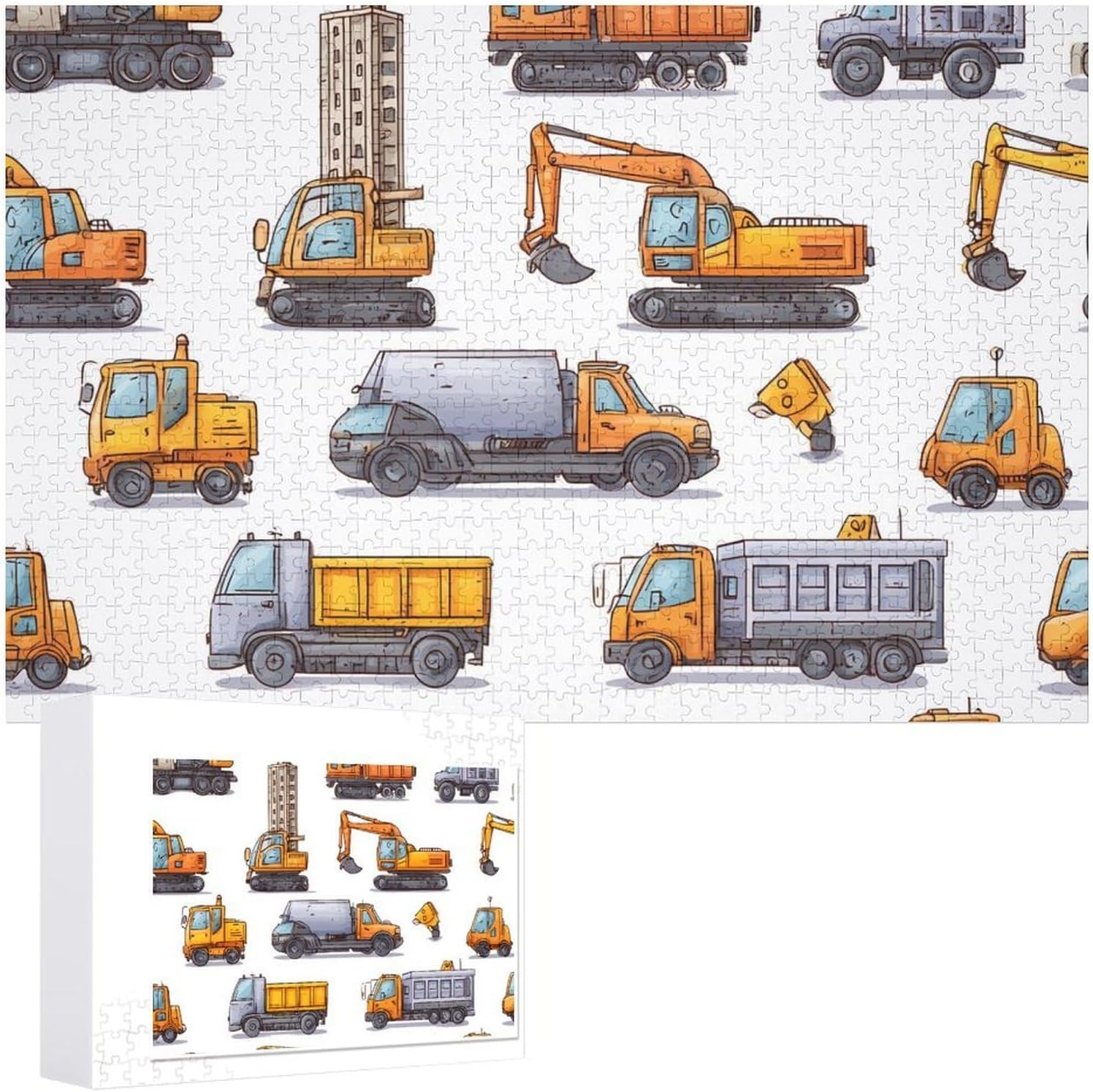 Construction Truck Excavator Tractor Puzzles for Adults 1000 PCS Wooden Jigsaw Puzzle Wall Decor Christmas