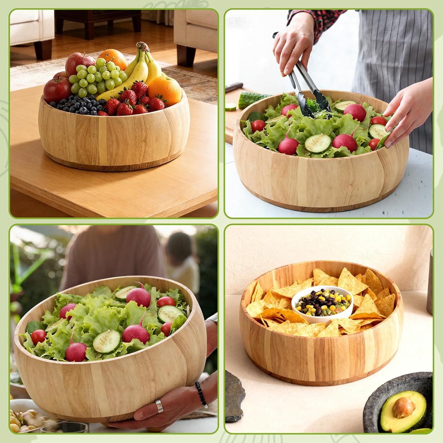 15 x 5 Inch Exra Large Wood Salad Bowl Wide Large Wood Bowl for Mixing Salad Cut Fruits Pasta Snacks Food Dishes Restaurant Kitchen Countertop Decorative Handcrafted Home Wedding Party