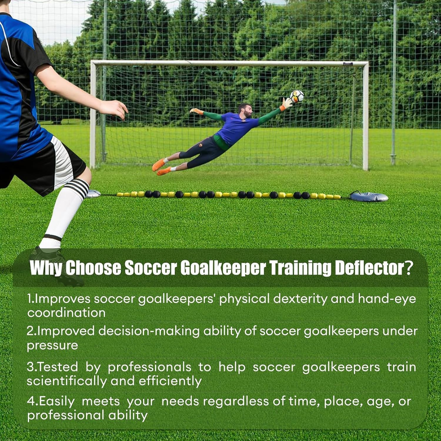 Goalkeeper Training Equipment - 2.5m/4m Deflection with 2 Water Bags for Reflex & Agility - Soccer Training Aids (13FT/4m)