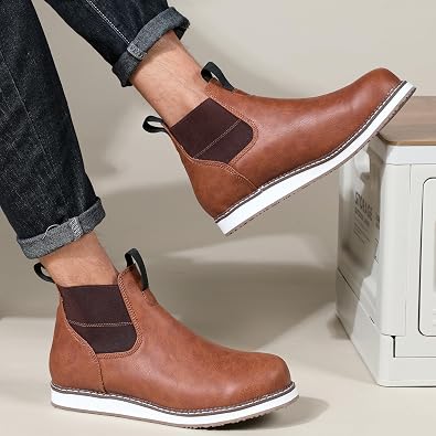 Men's Chelsea Boots Mid Top Slip On Chelsea Boots Outdoor Casual Boots Flat Street Hiking Boots