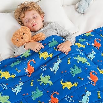 Kivik Weighted Blanket 7 lbs, 41" x 60" Blue Dinosaur Weighted Blankets for Small Single/Twin Size Bed, All-Season Breathable Soft Cozy Cute Heavy Throw Blanket for Calming & Sleep, Washable