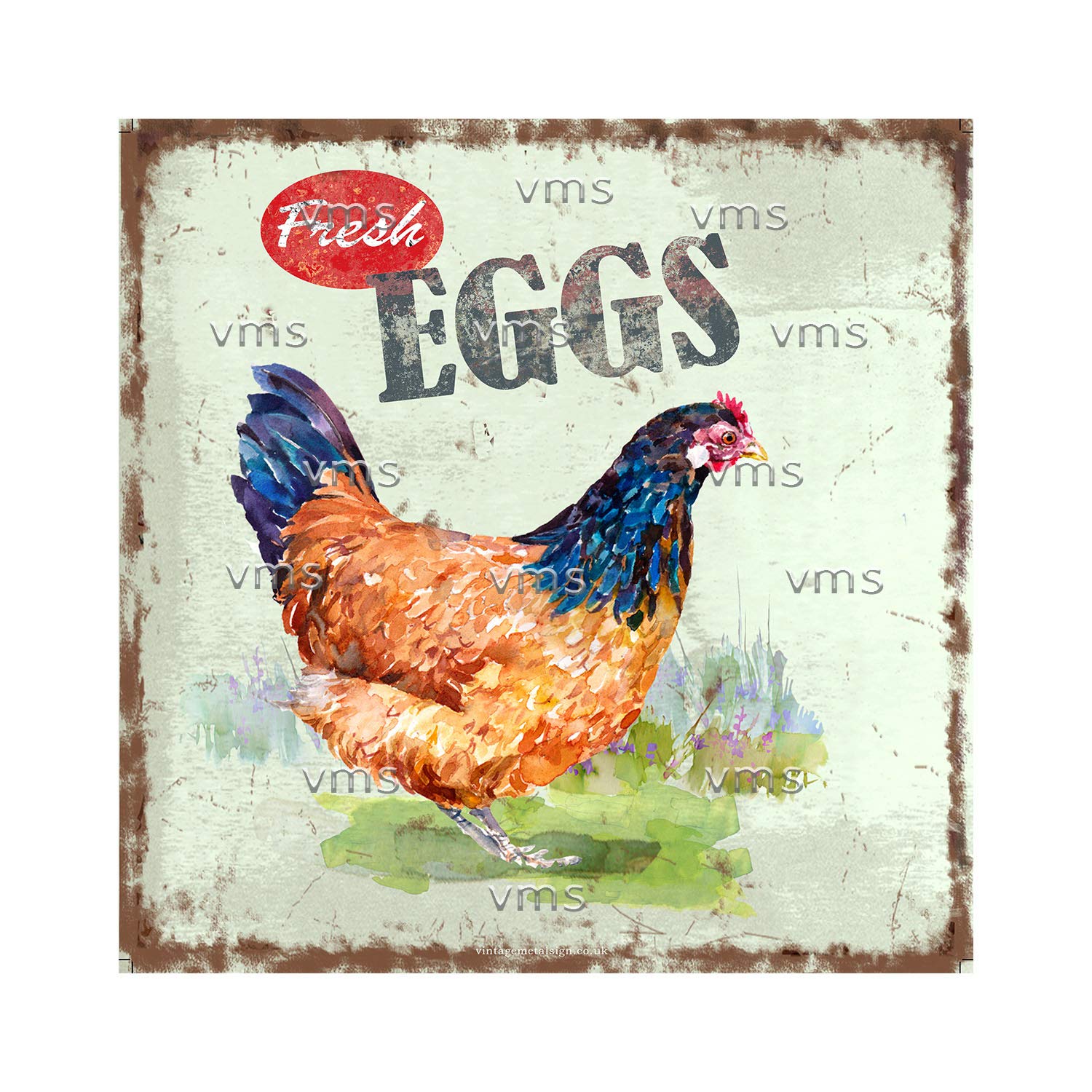Vintage Metal Sign CHICKEN EGGS 12X12 Home Decor Inside Outside Bar Kitchen Pub Decorative Plaques