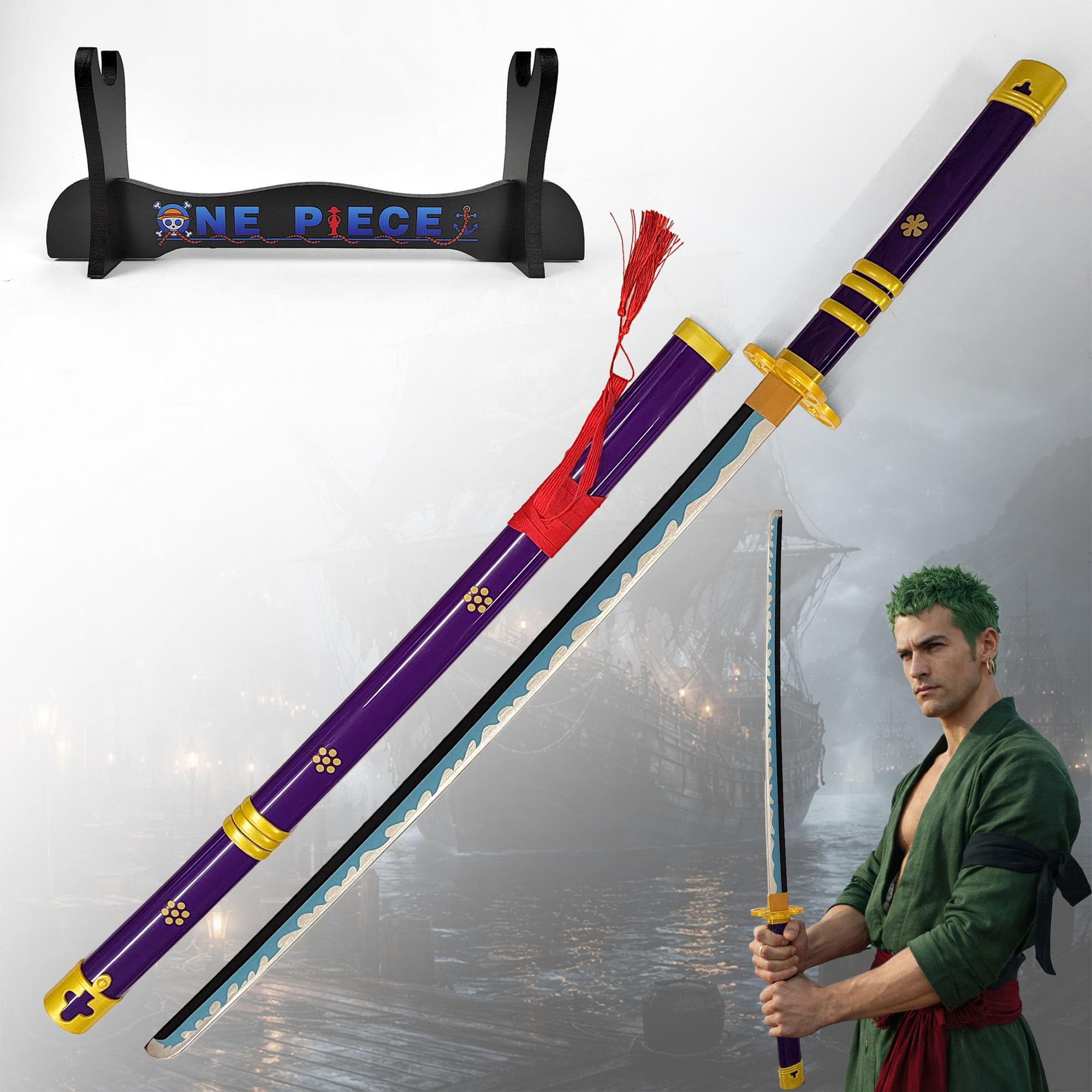One Piece – Oden’s Enma Schwert – Klinge aus Holz mit Scheide – leichtes Deko- und Cosplay-Schwert aus Bambus – Replik Anime-Schwert für Sammler & Zoro-Fans – 99 cm lang