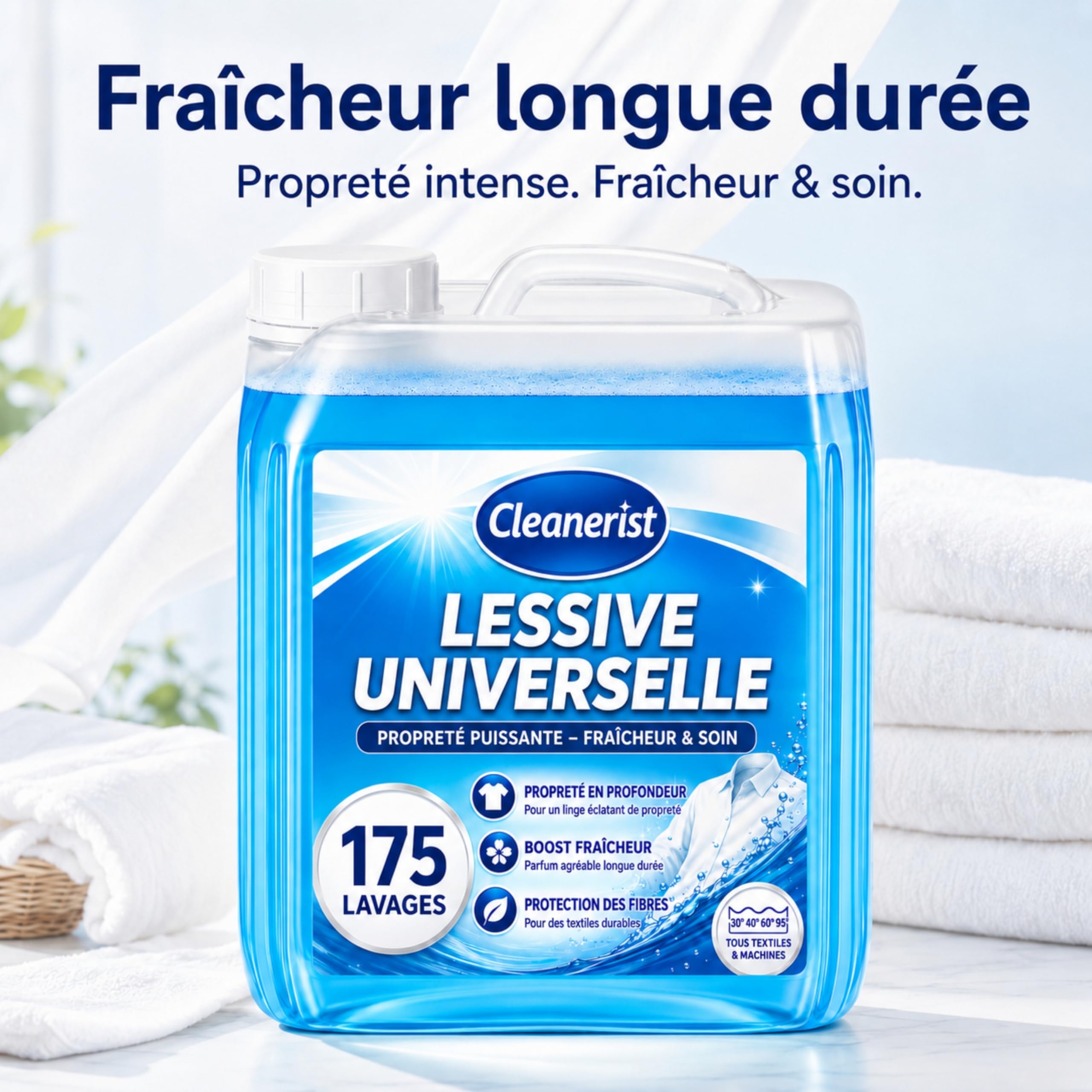 Cleanerist® Lessive Liquide Universelle 5x 5L (875 Lavages) - Détergent Concentré XXL Linge Blanc, Couleur et Noir - Parfum Frais 20-95°C - Alternative aux Pods et Poudre