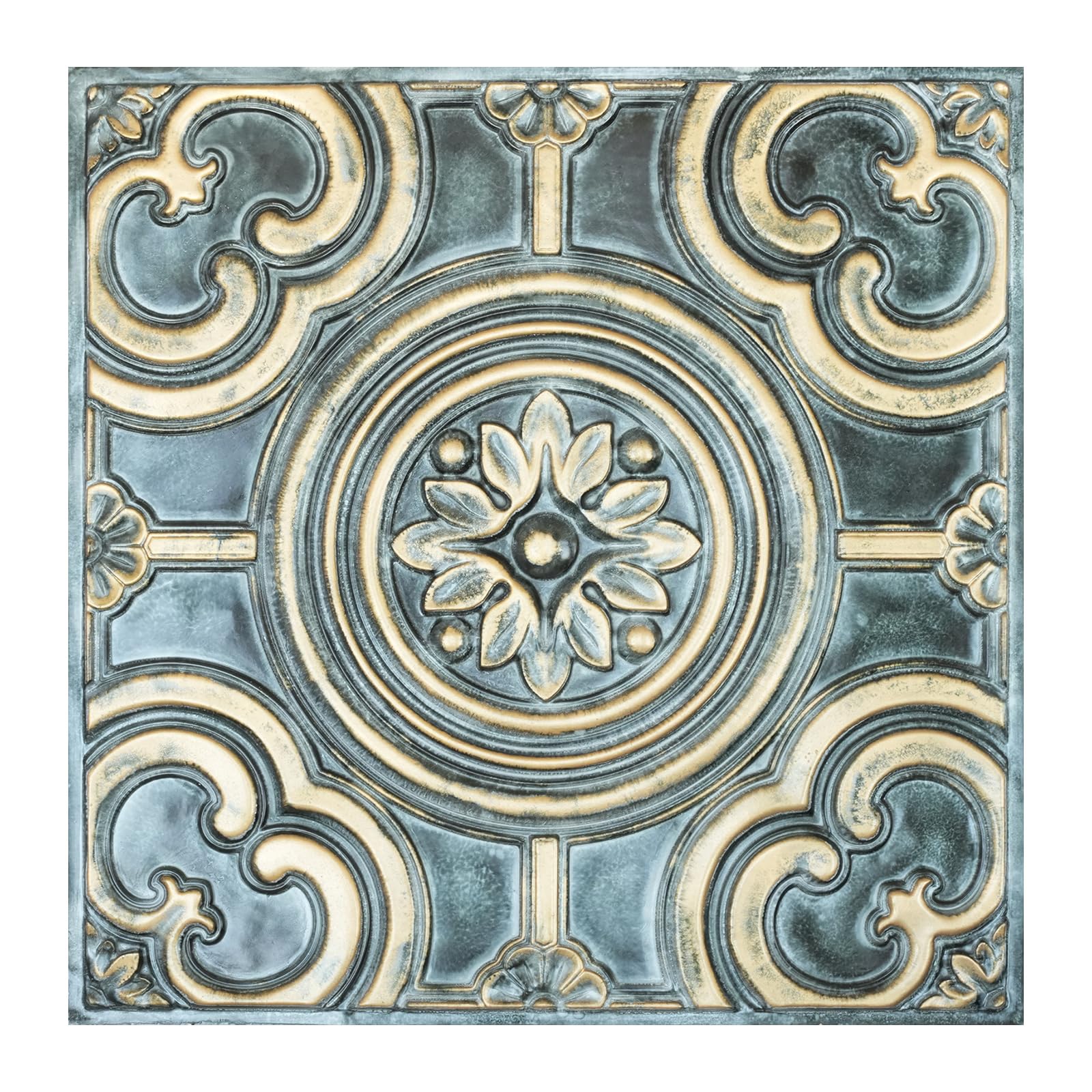 Paintsdecor Bluish Gold Pressed Tin Ceiling Tile, Decorative Tin Wall Tile, For Groggery Pl50 10Piece (Bluish Gold)