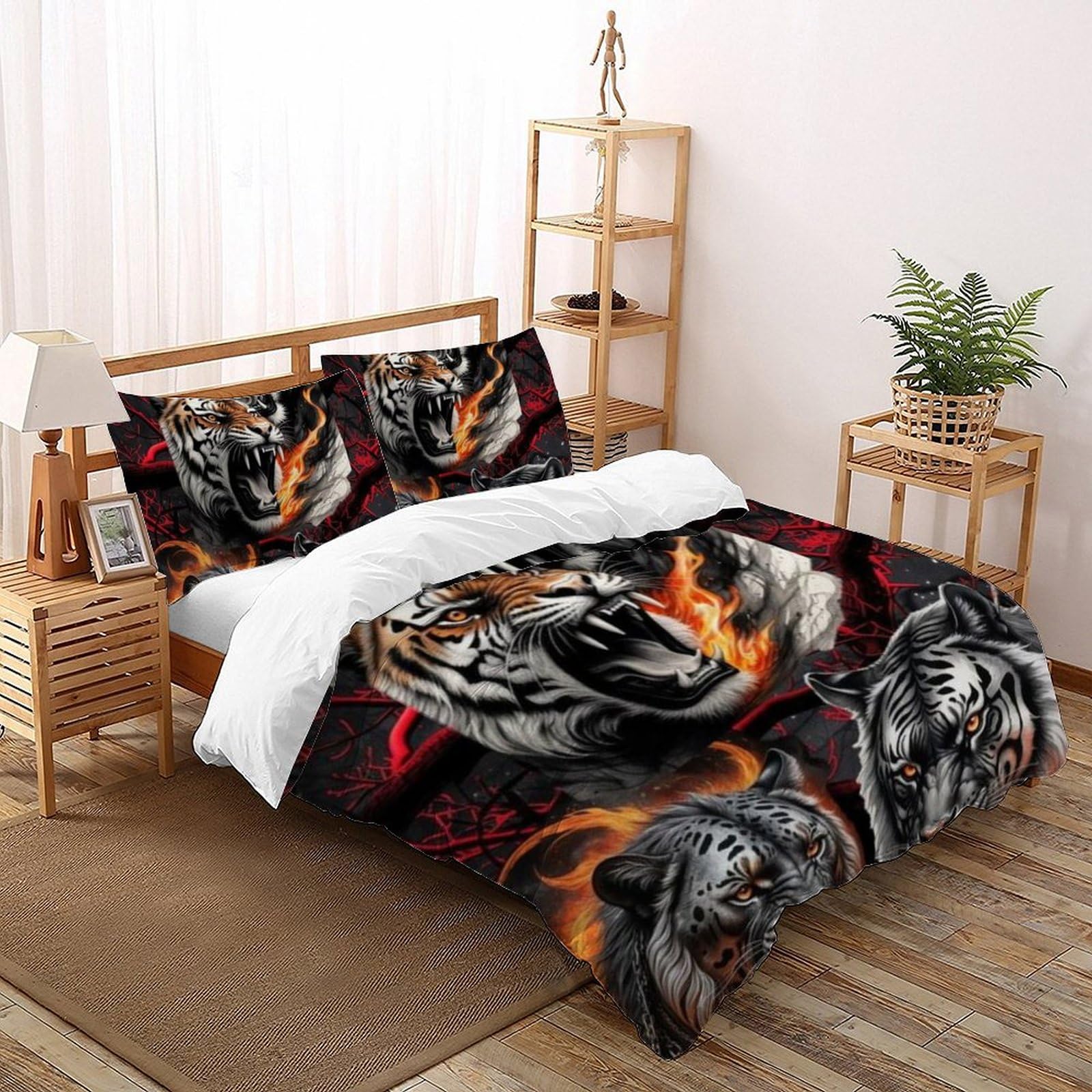 Housse de couette Animaux imprimé 3D lion féroce microfibre 200x200