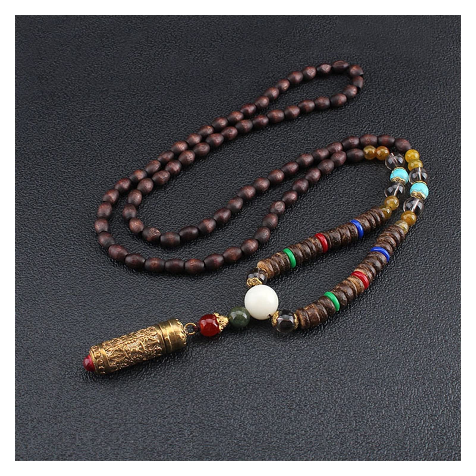 Collares Nepal Gawu Caja Seis Palabras Mantra Madera Buda Cuenta Colgante Simple Salvaje Largo Retro Collar