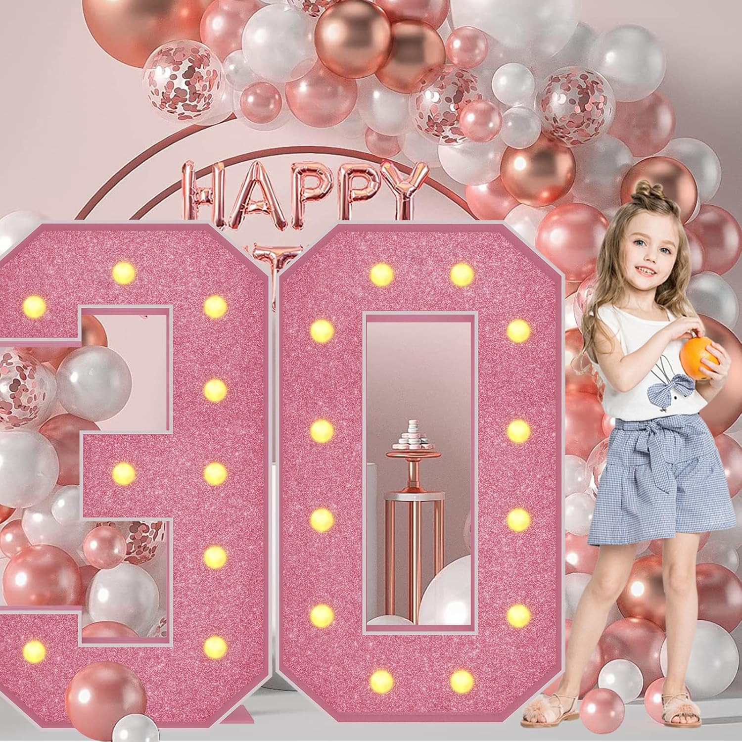 4FT Pink Marquee Light Up Numbers 30, Large Glitter Pink Mosaic Marquee Number with Light String, Pre-Cut Foam Board Kit Perfect for Birthday Party Decorations Anniversary, Events, Celebrations