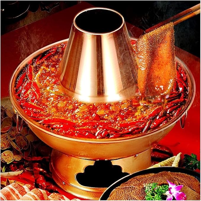 Olla de cobre para fondue mongola, 30 cm, calentada con carbón miniatura 2