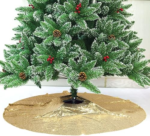 PartyDelight Falda de árbol de Navidad con lentejuelas de 50 pulgadas, color dorado