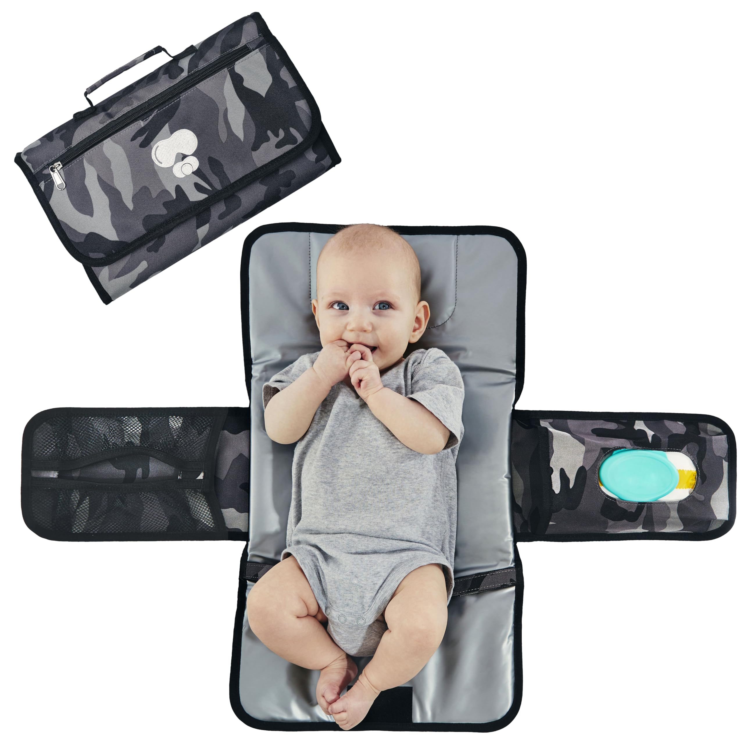 Black & Grey Baby Camo Portable Diaper Changing Pad - Compact Baby Changing Mat for Daily & Travel Parents