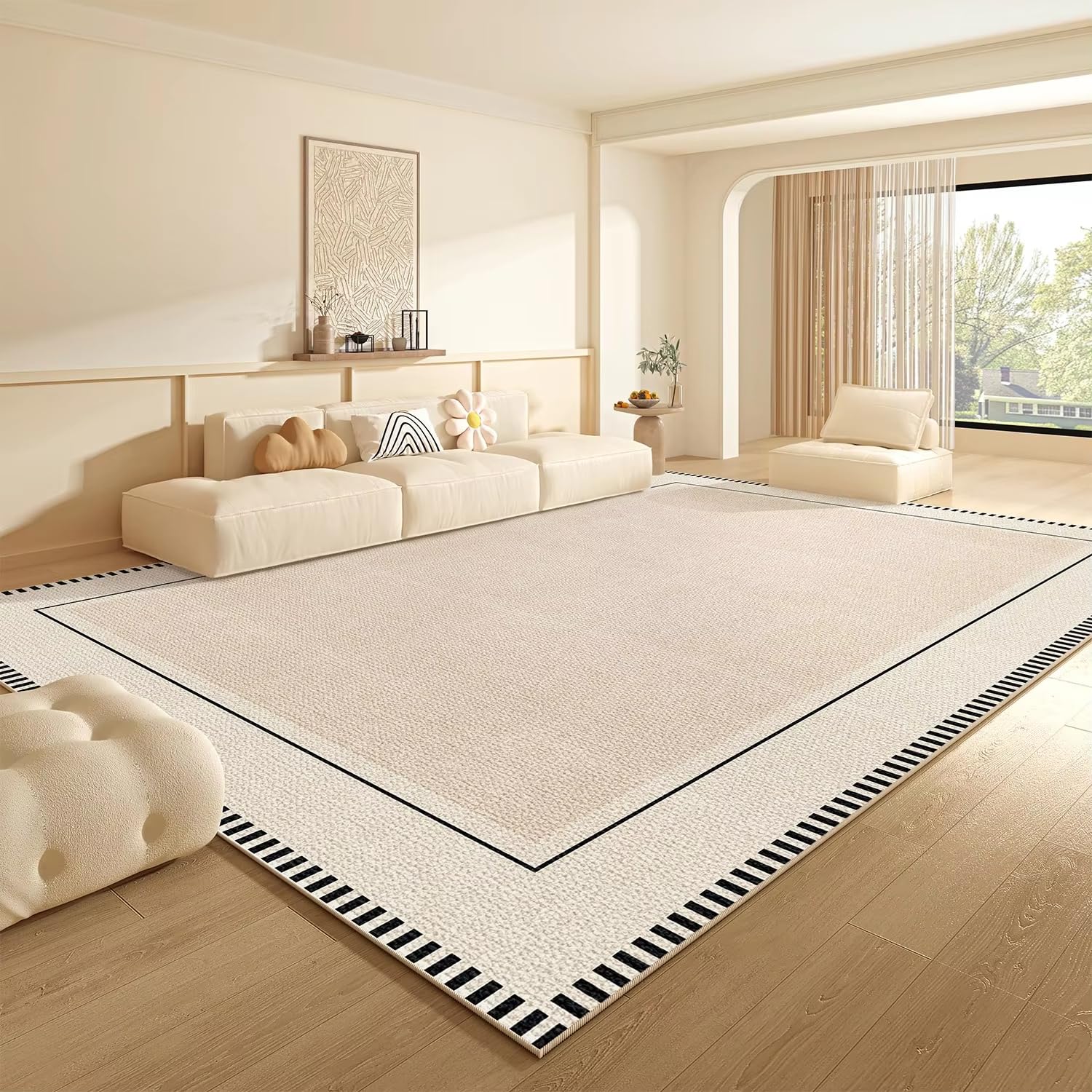 Dywan w stylu kremowym do salonu, sypialni, dywaniki podłogowe, duża mata pętelkowa, krótka, pluszowa, miękka, dekoracja domu (300 x 400 cm/SY4438-QT)