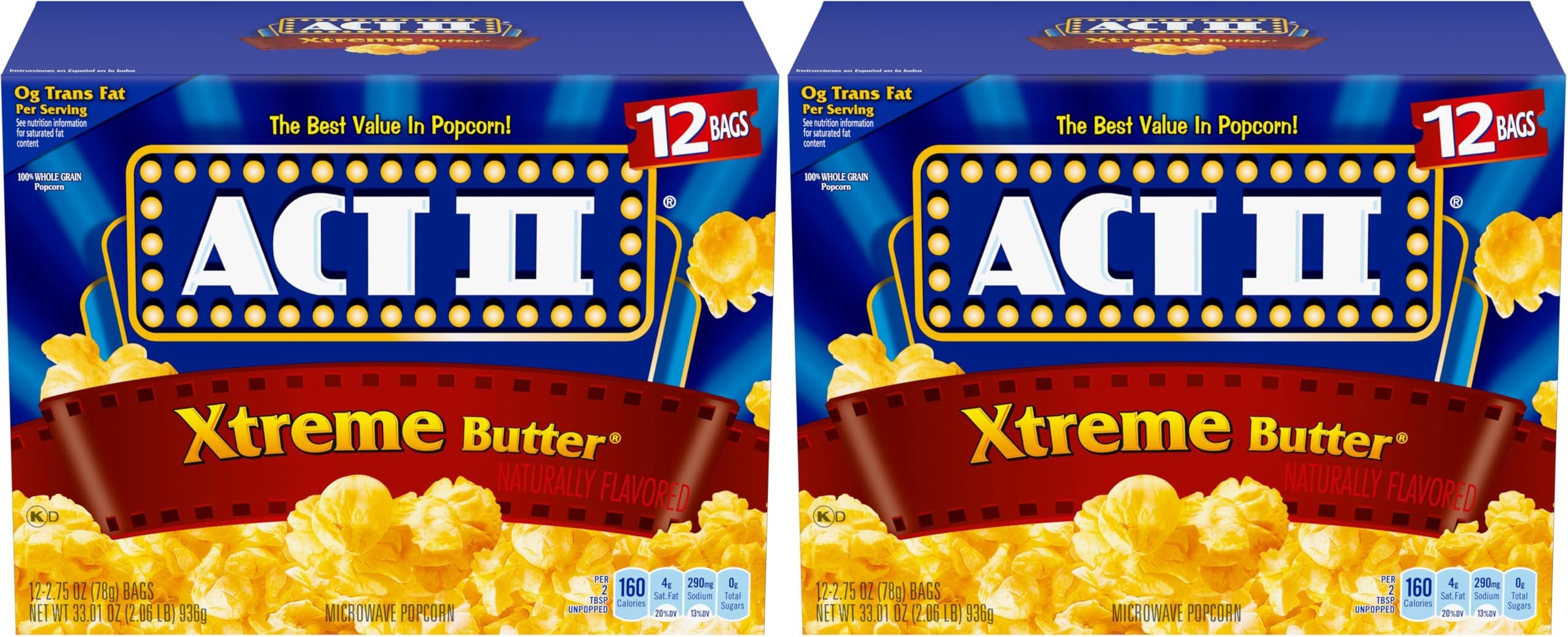 ACT II Xtreme Butter Popcorn, 2.75 Oz, 12 Ct (Pack of 2)