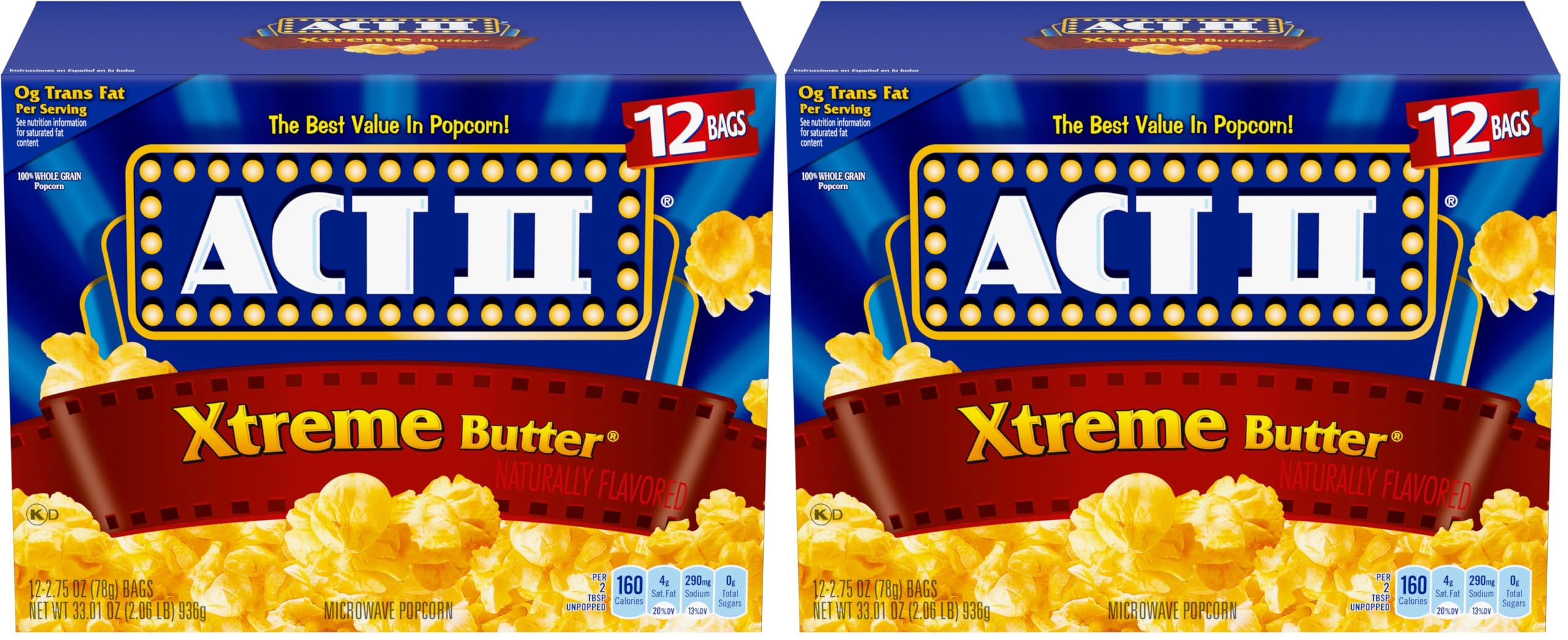 ACT II Xtreme Butter Popcorn, 2.75 Oz, 12 Ct (Pack of 2)