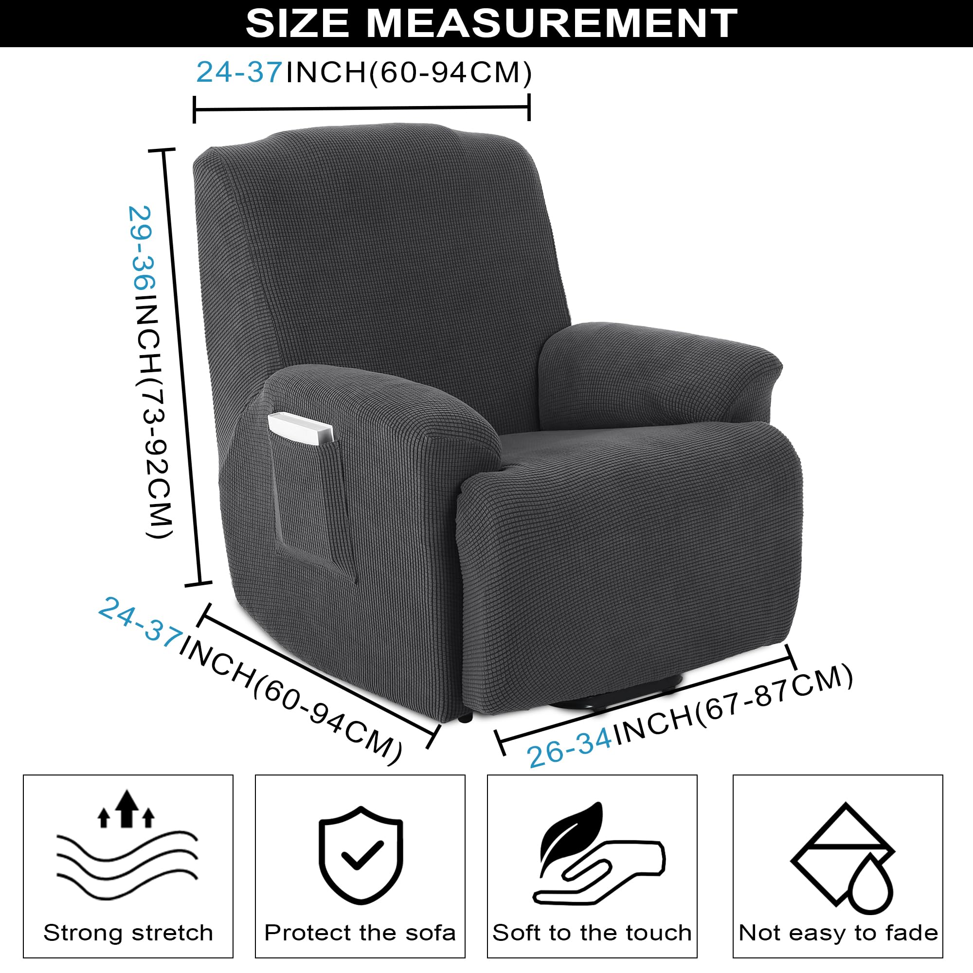 TIANSHU 1 Posti Fodera per Poltrona Reclinabile, Fodera per Poltrona Reclinabile Jacquard, Fodera per Divano Reclinabile Elasticizzata (Poltrona Reclinabile, Grigio)
